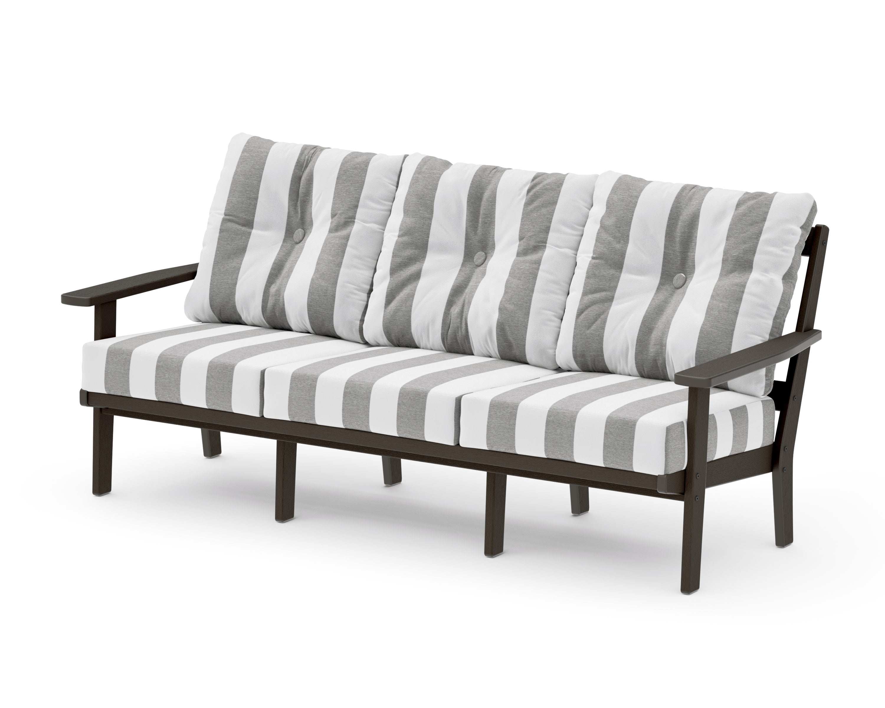 Oxford Deep Seating Sofa in Vintage Coffee / Cabana Stripe Grey Mist