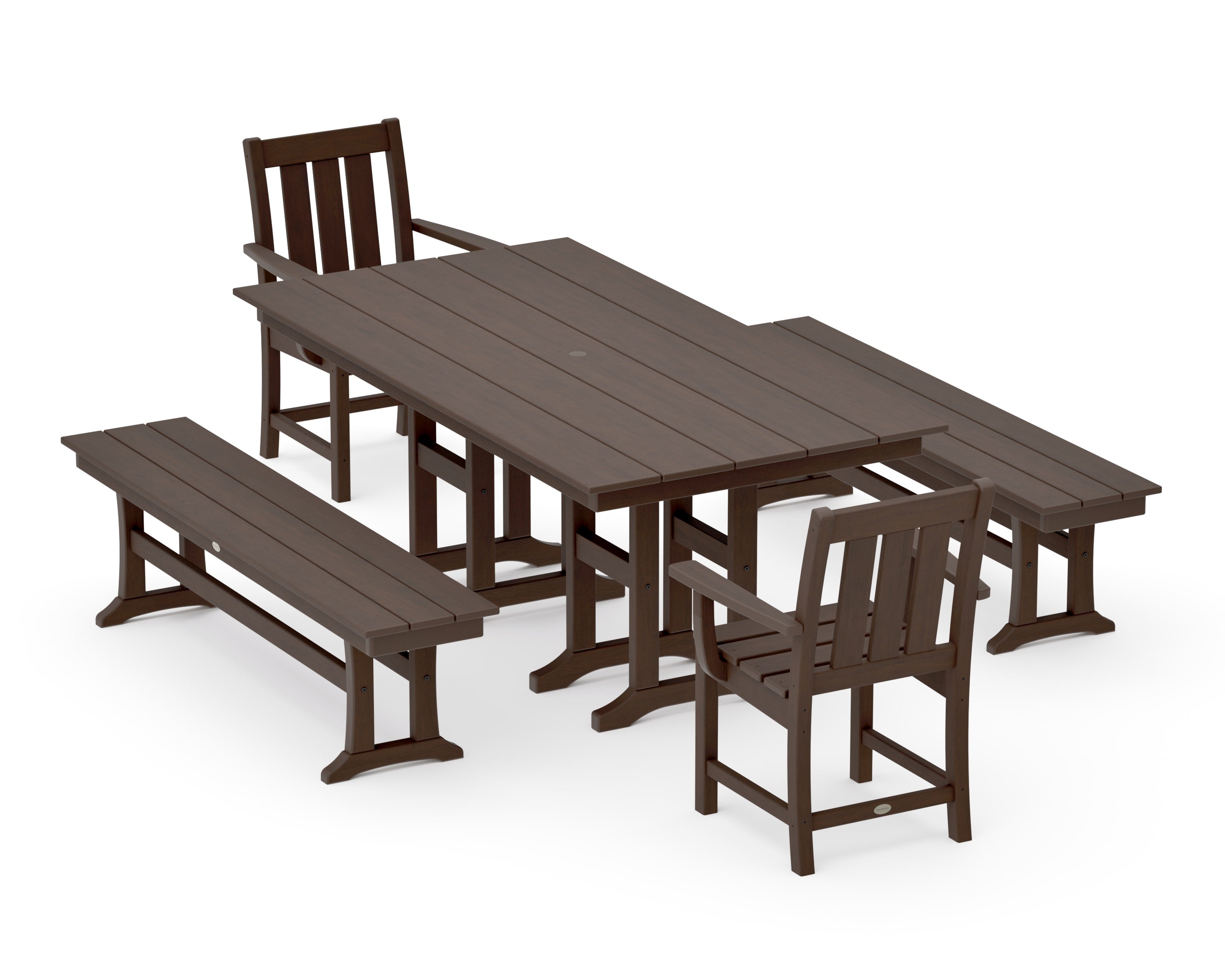 Oxford 5-Piece Farmhouse Dining Set with Benches in Kona