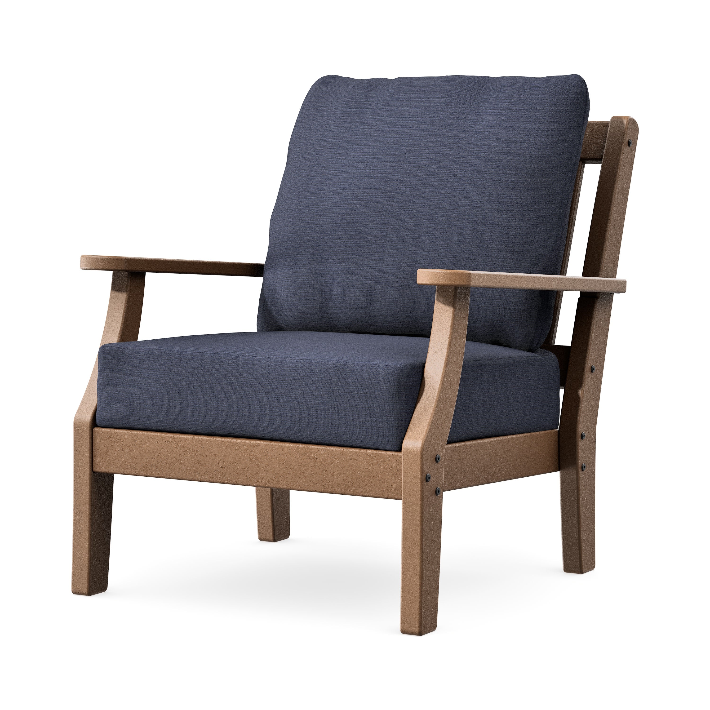 Chinoiserie Deep Seating Chair in Teak / Navy Linen