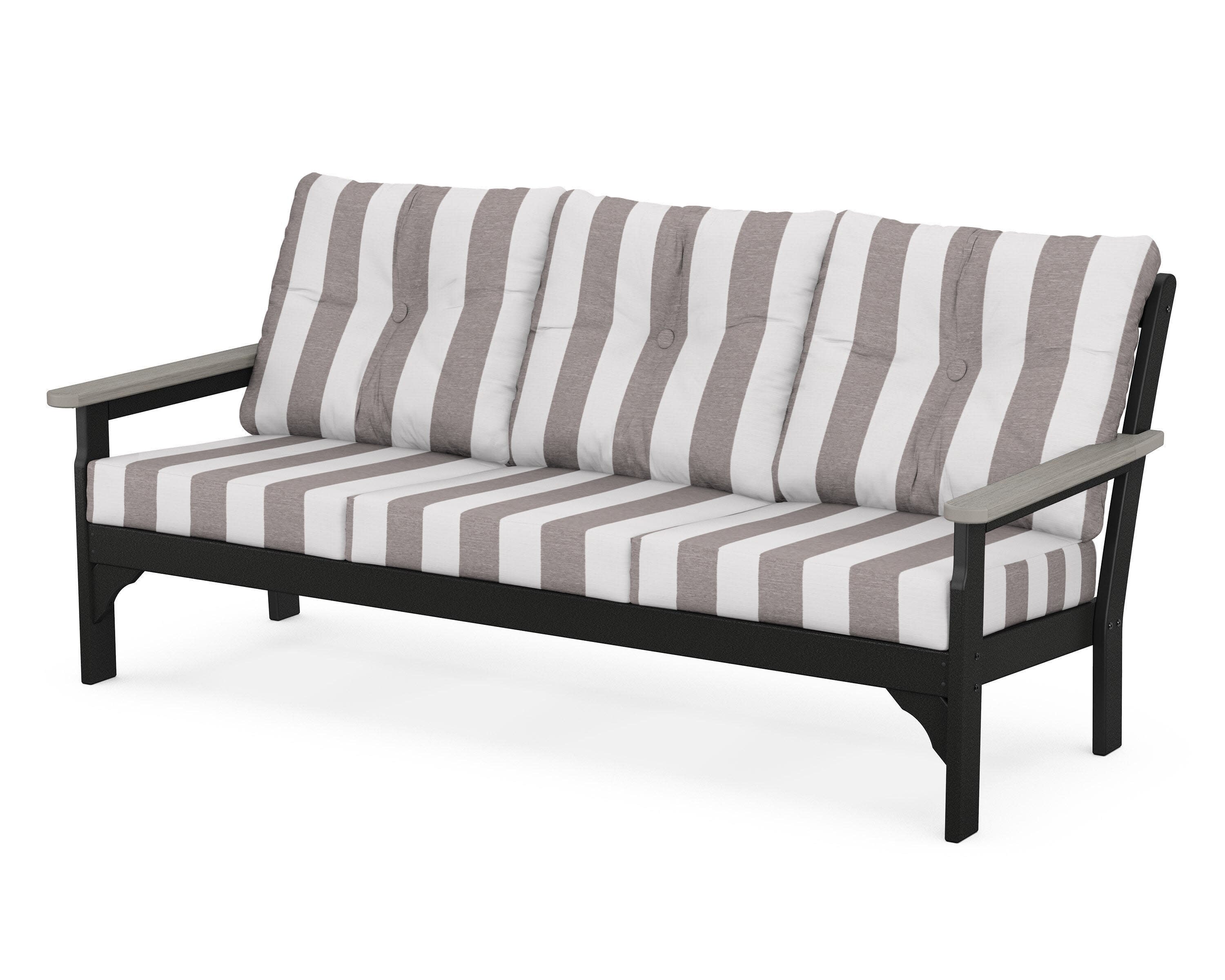 Vineyard Deep Seating Sofa in Black / Driftwood / Cabana Stripe Grey Mist