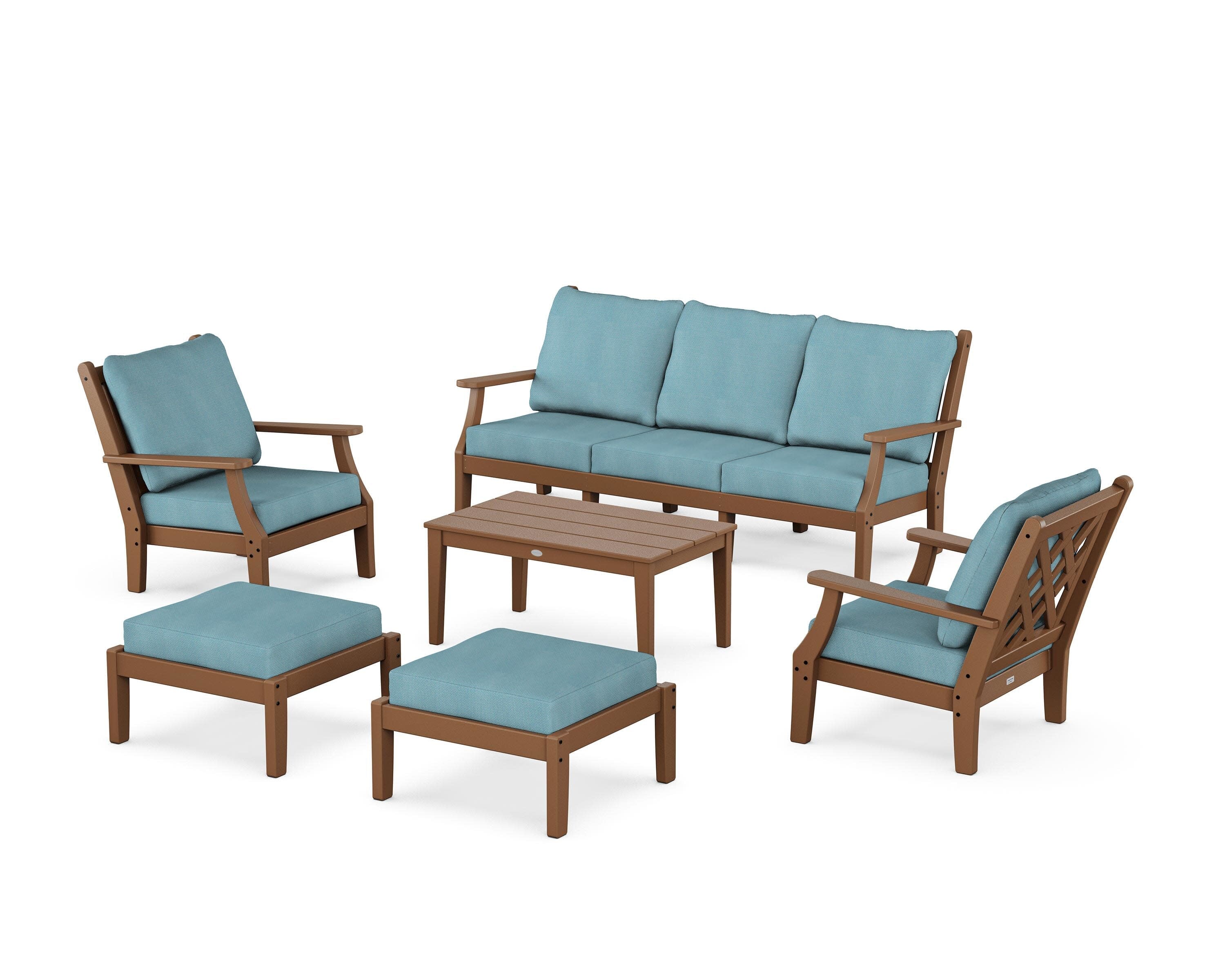 Wovendale 6-Piece Lounge Sofa Set in Teak / Lattice Sky Blue