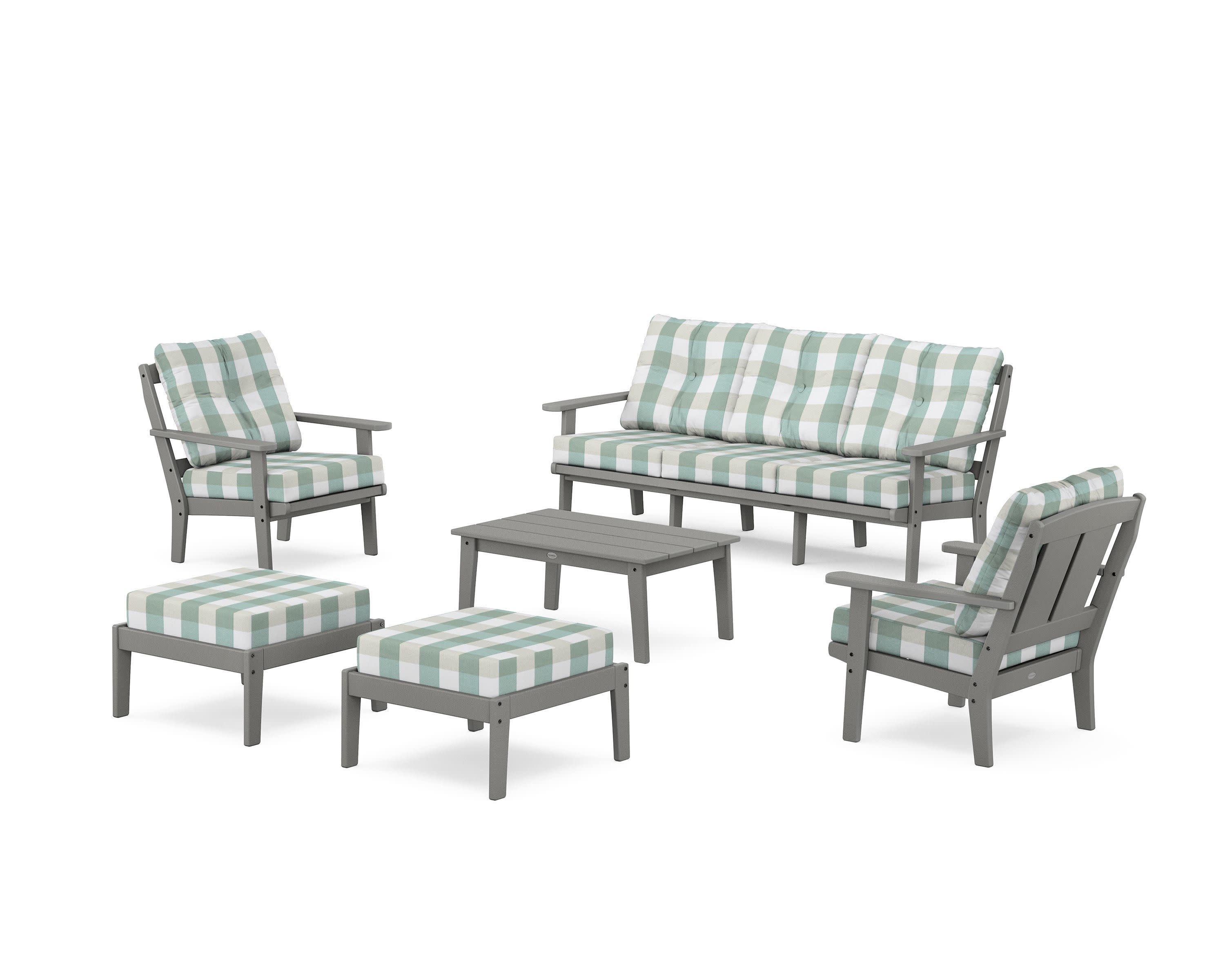 Mission 6-Piece Lounge Sofa Set in Slate Grey / Buffalo Plaid Glacier Spa
