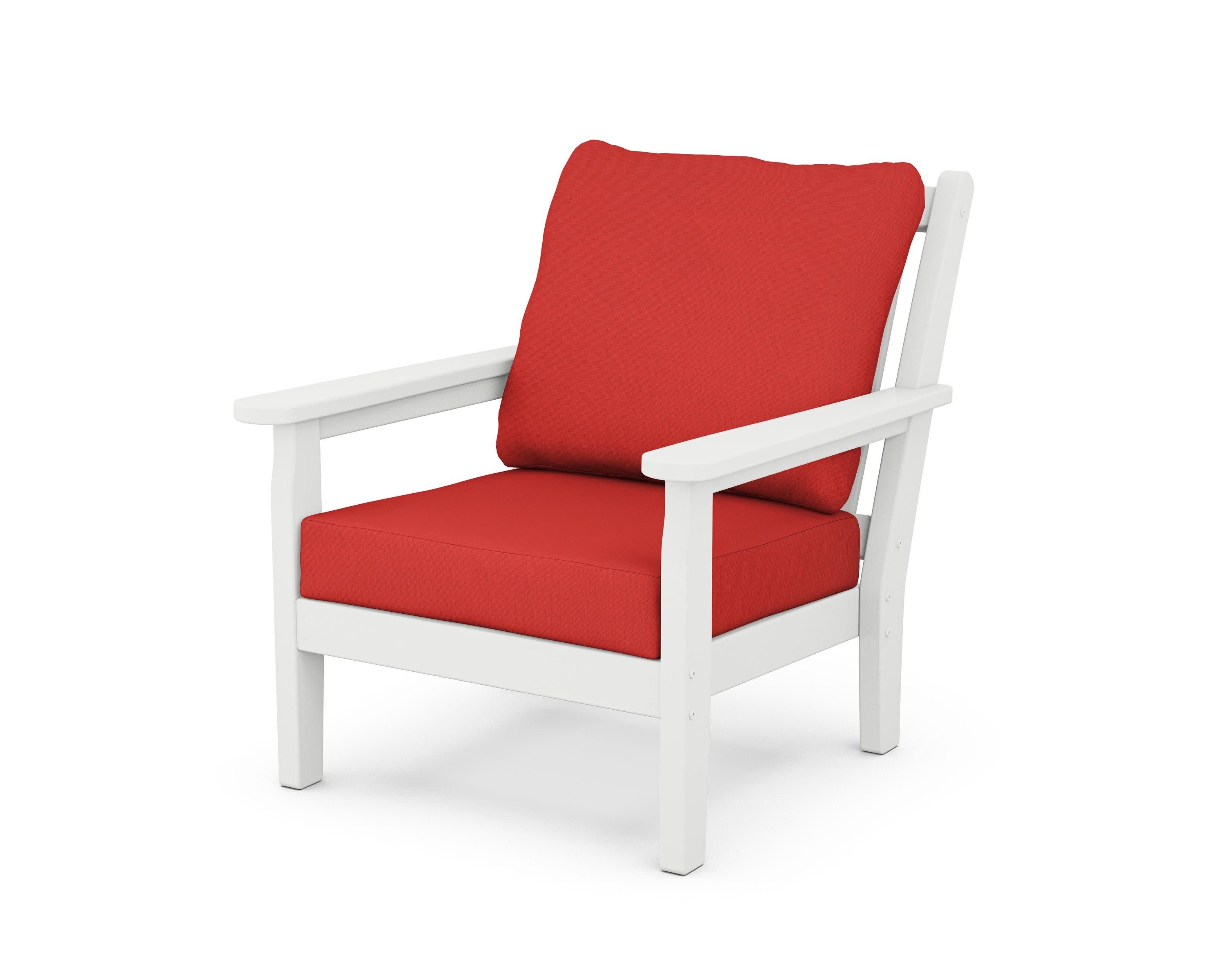 Chippendale Deep Seating Chair in White / Crimson Linen