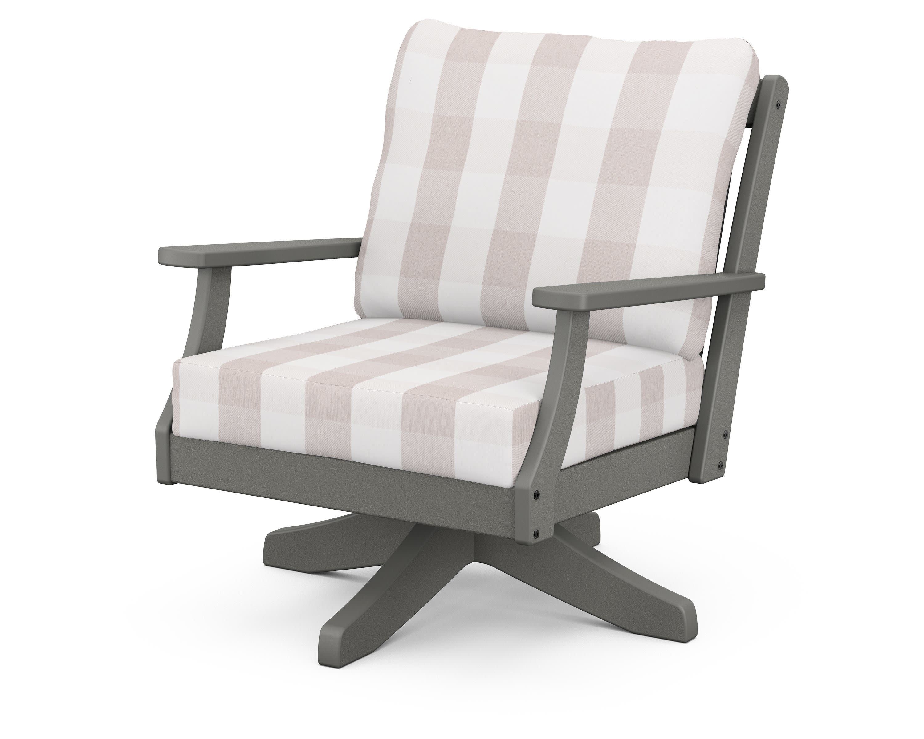 Braxton Deep Seating Swivel Chair in Slate Grey / Buffalo Plaid Dune Burlap