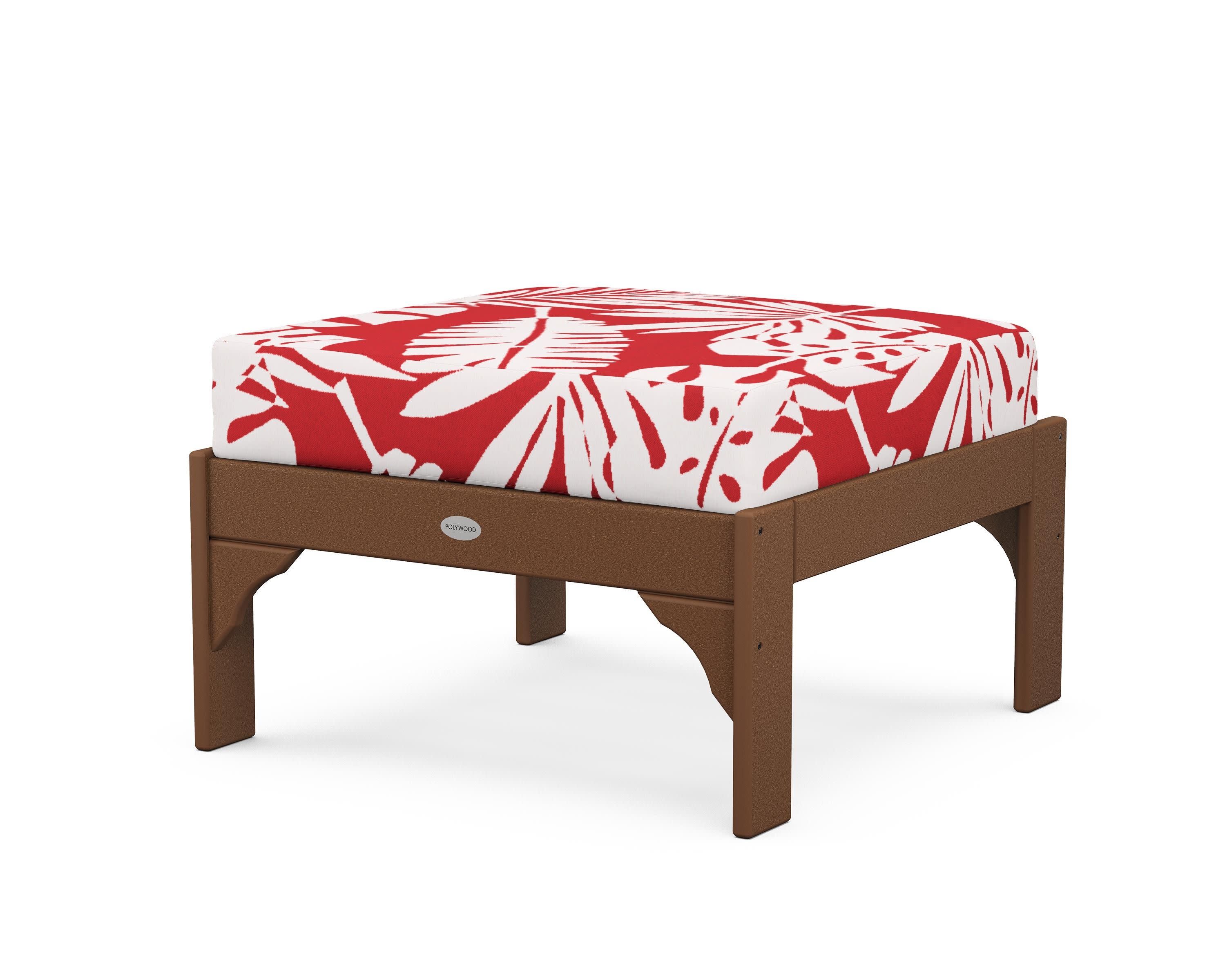 Vineyard Deep Seating Ottoman in Teak / Leaf Crimson