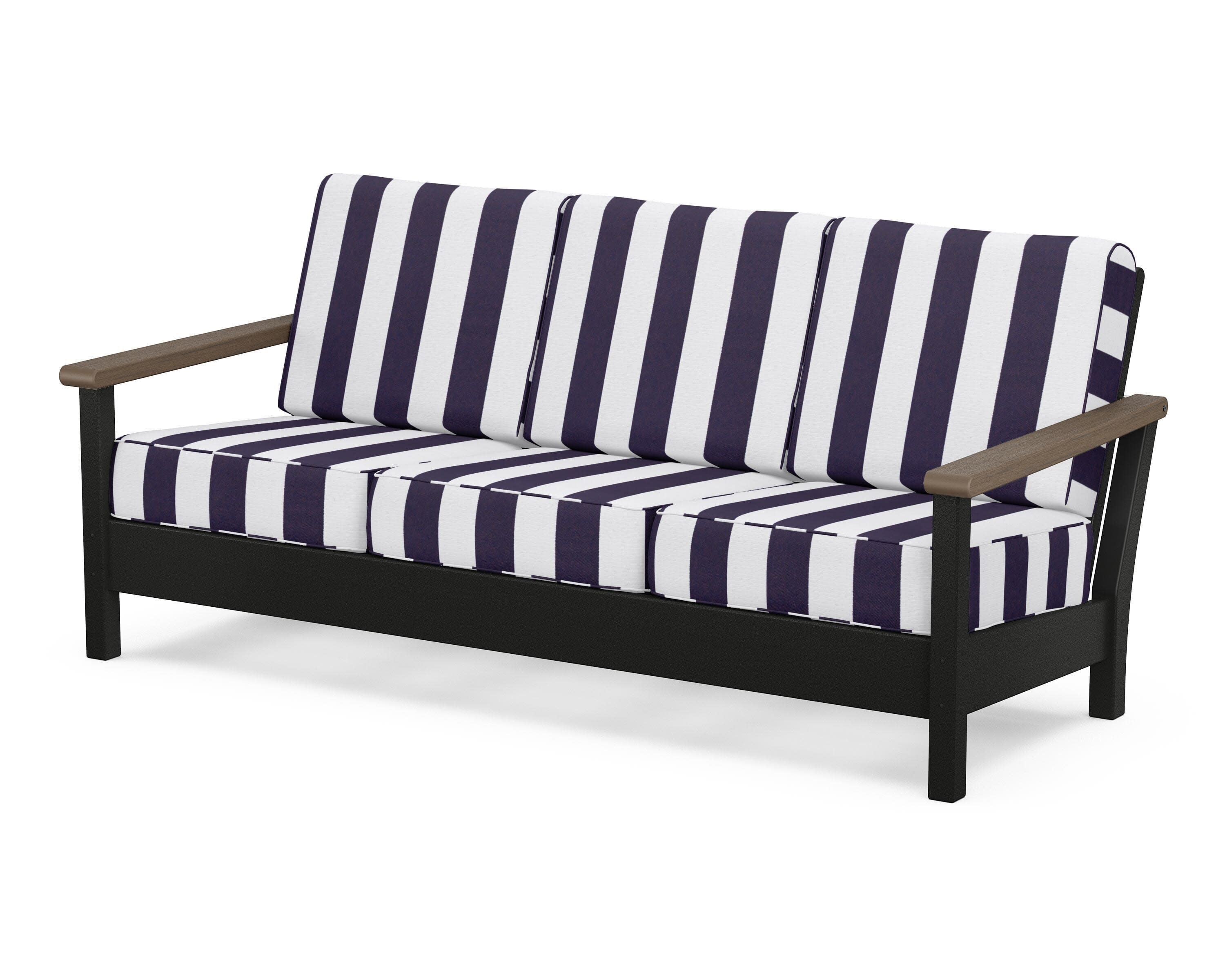 Harbour Deep Seating Sofa in Black / Kona / Cabana Stripe Navy