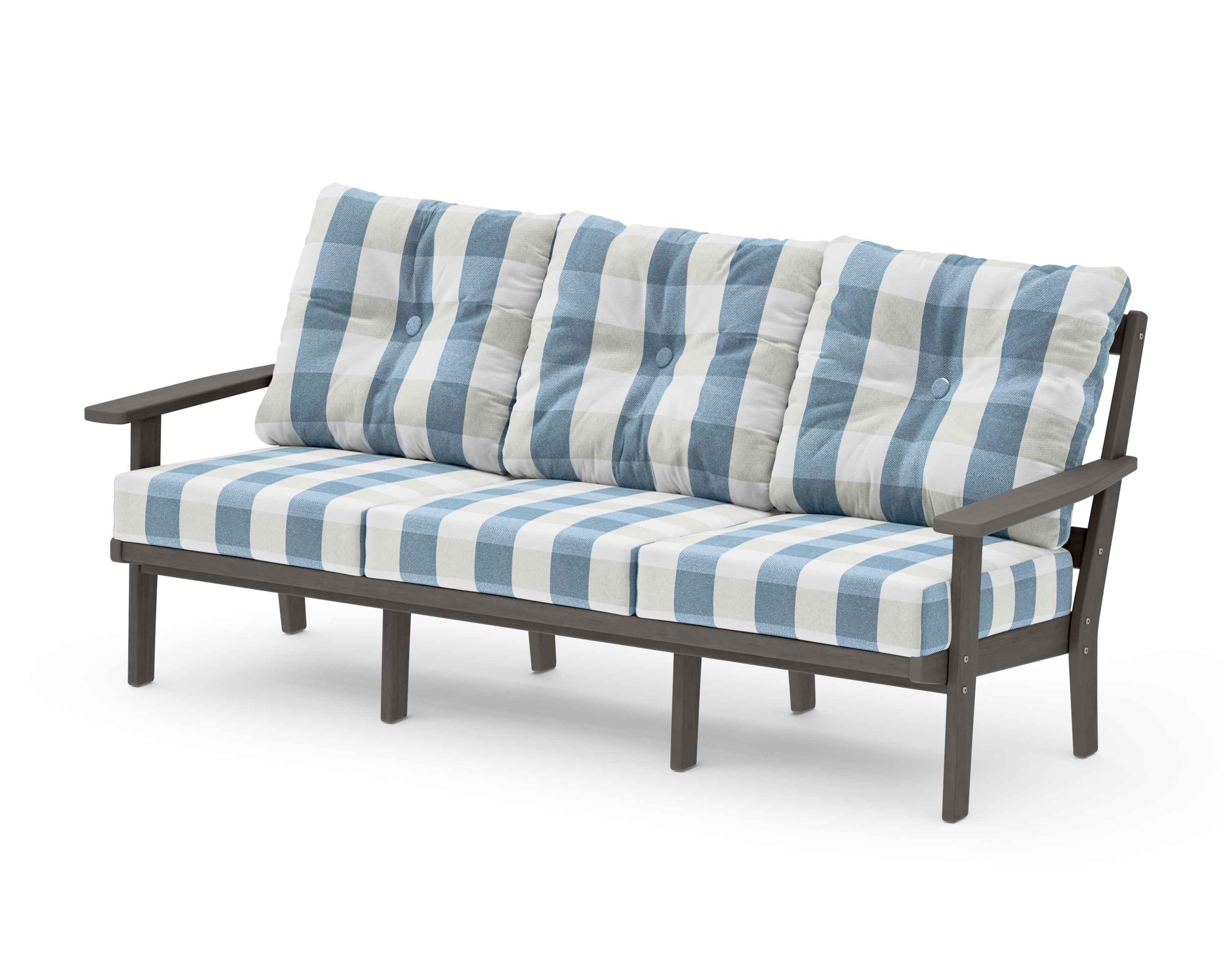 PrairieDeep Seating Sofa in Driftwood / Buffalo Plaid Sky Blue