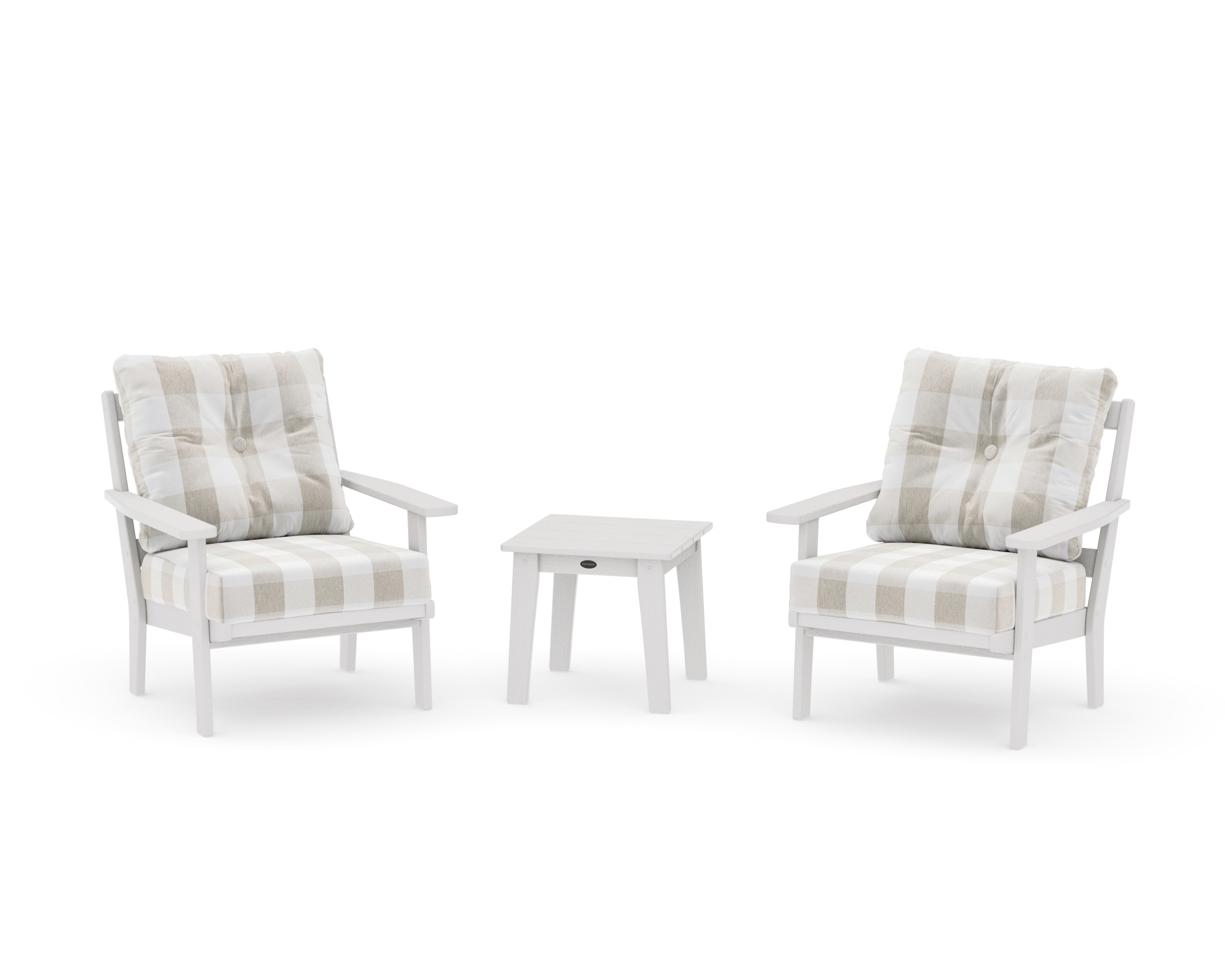 Oxford 3-Piece Deep Seating Set in Vintage White / Buffalo Plaid Dune Burlap