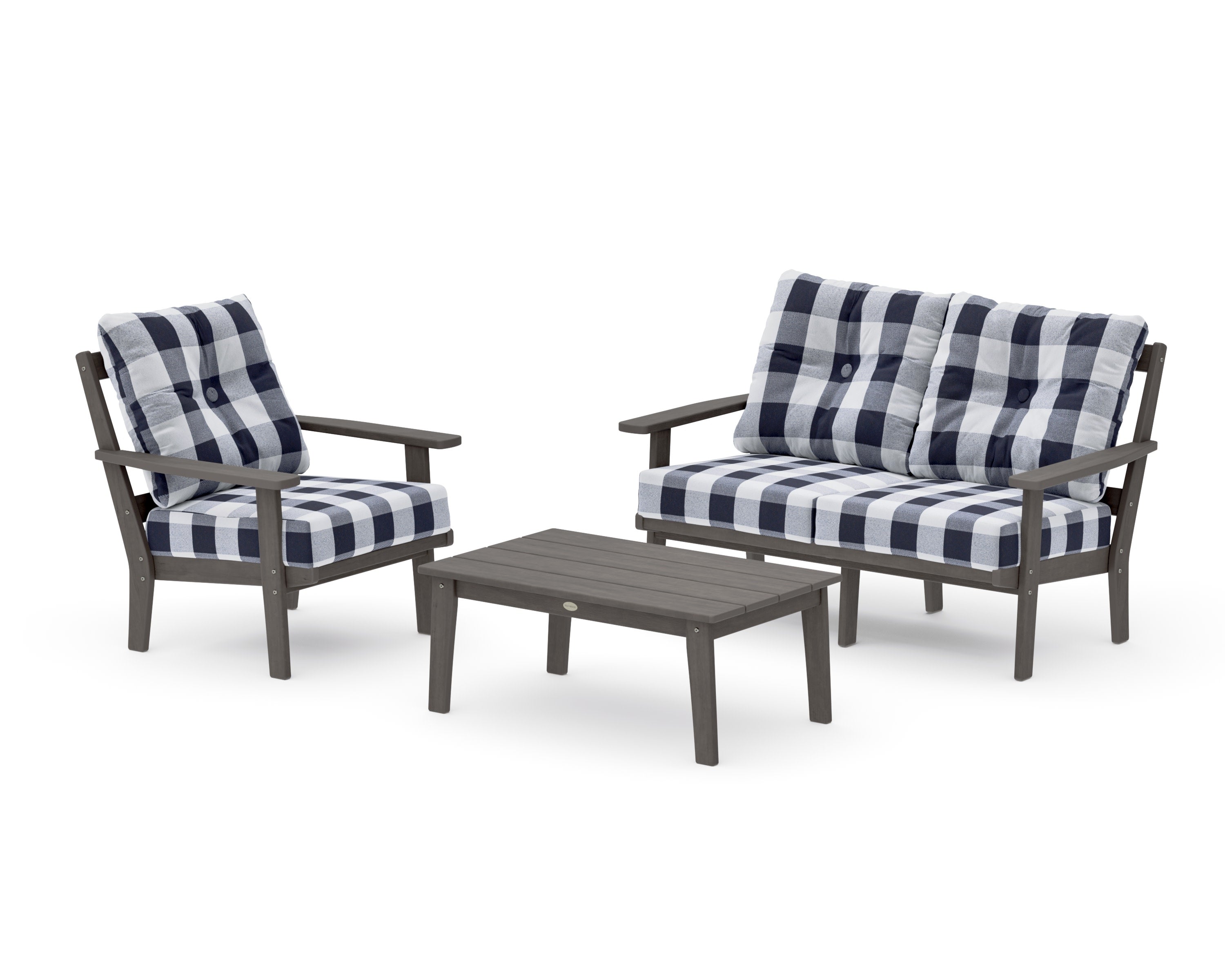 Oxford 3-Piece Deep Seating Set with Loveseat in Driftwood / Buffalo Plaid Navy