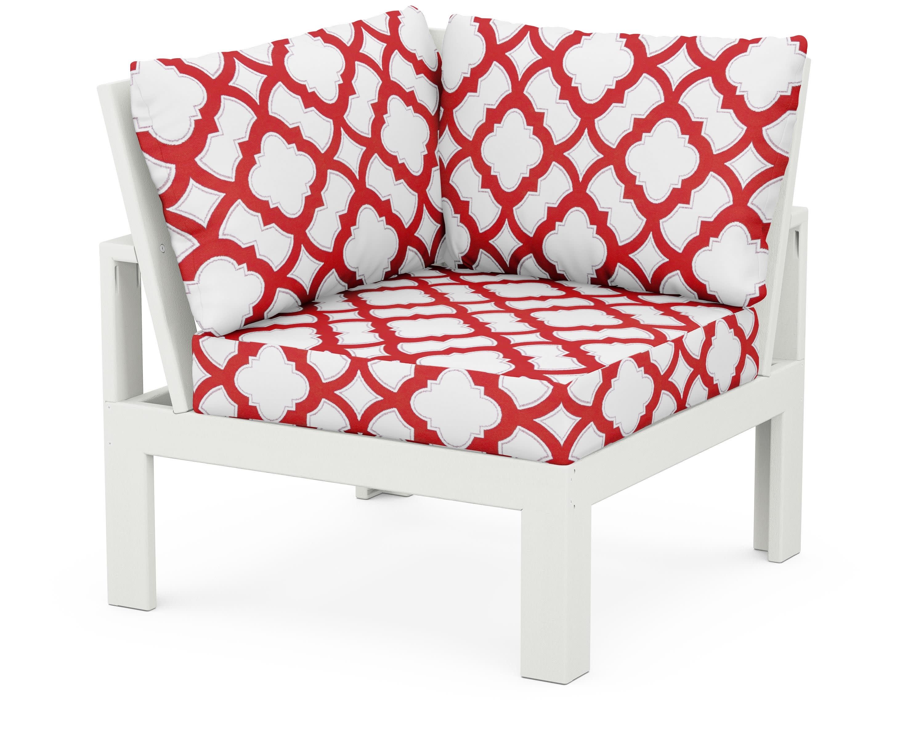 Modular Corner Chair in Vintage White / Trellis Crimson