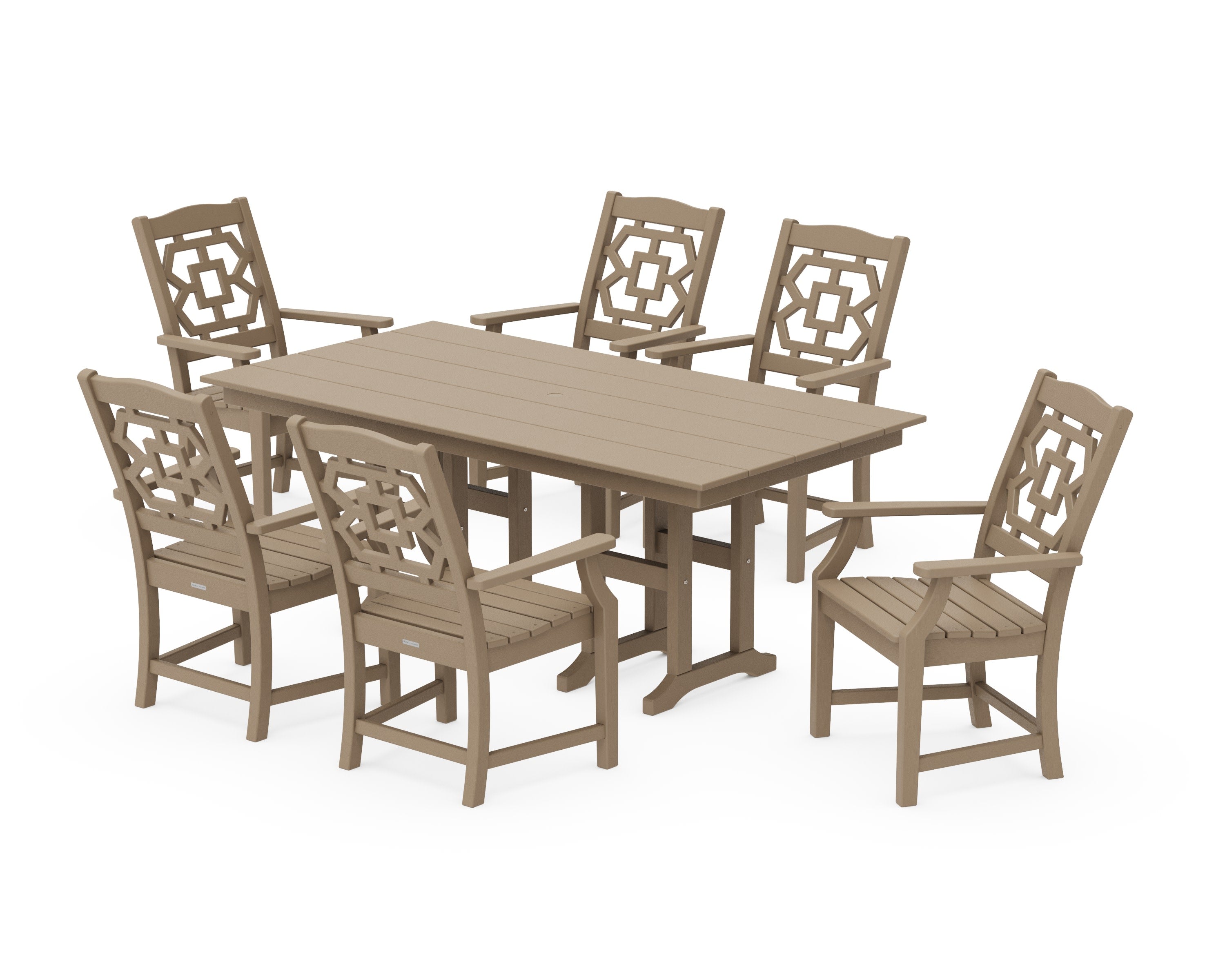 Chinoiserie Arm Chair 7-Piece Farmhouse Dining Set in Vintage Sahara