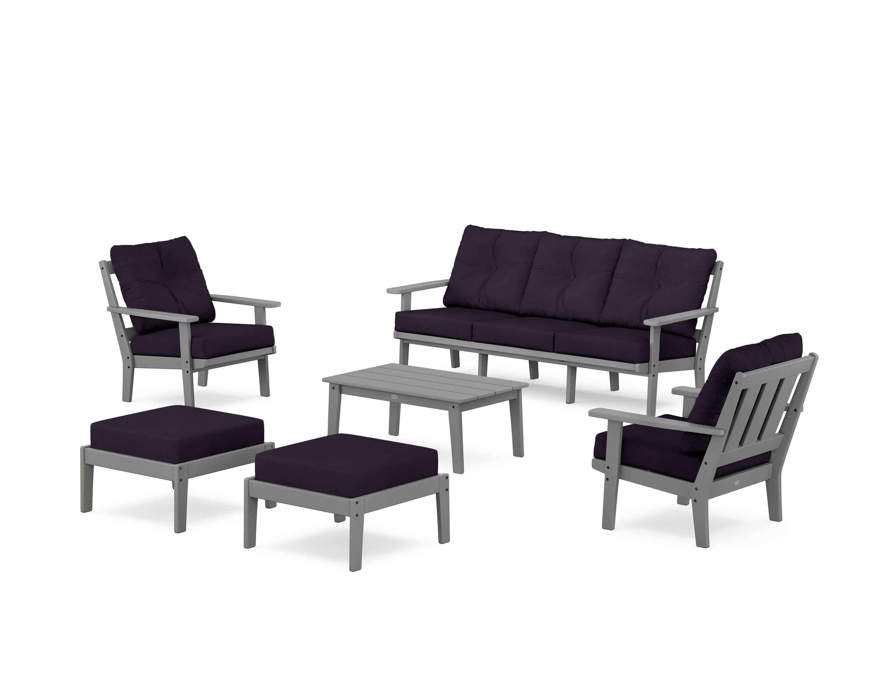 Oxford 6-Piece Lounge Sofa Set in Slate Grey / Navy Linen