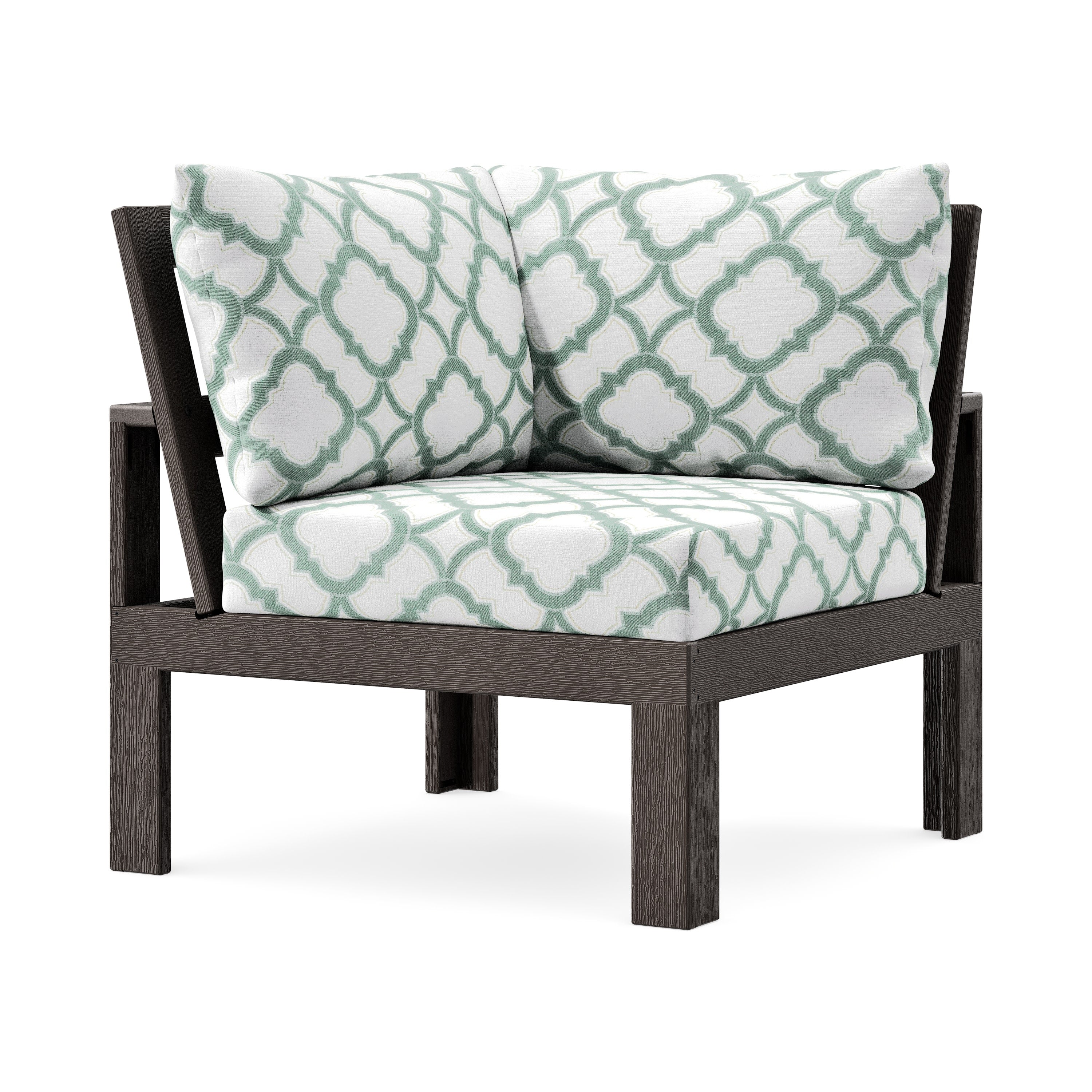 Modular Corner Chair in Vintage Coffee / Trellis Glacier Spa