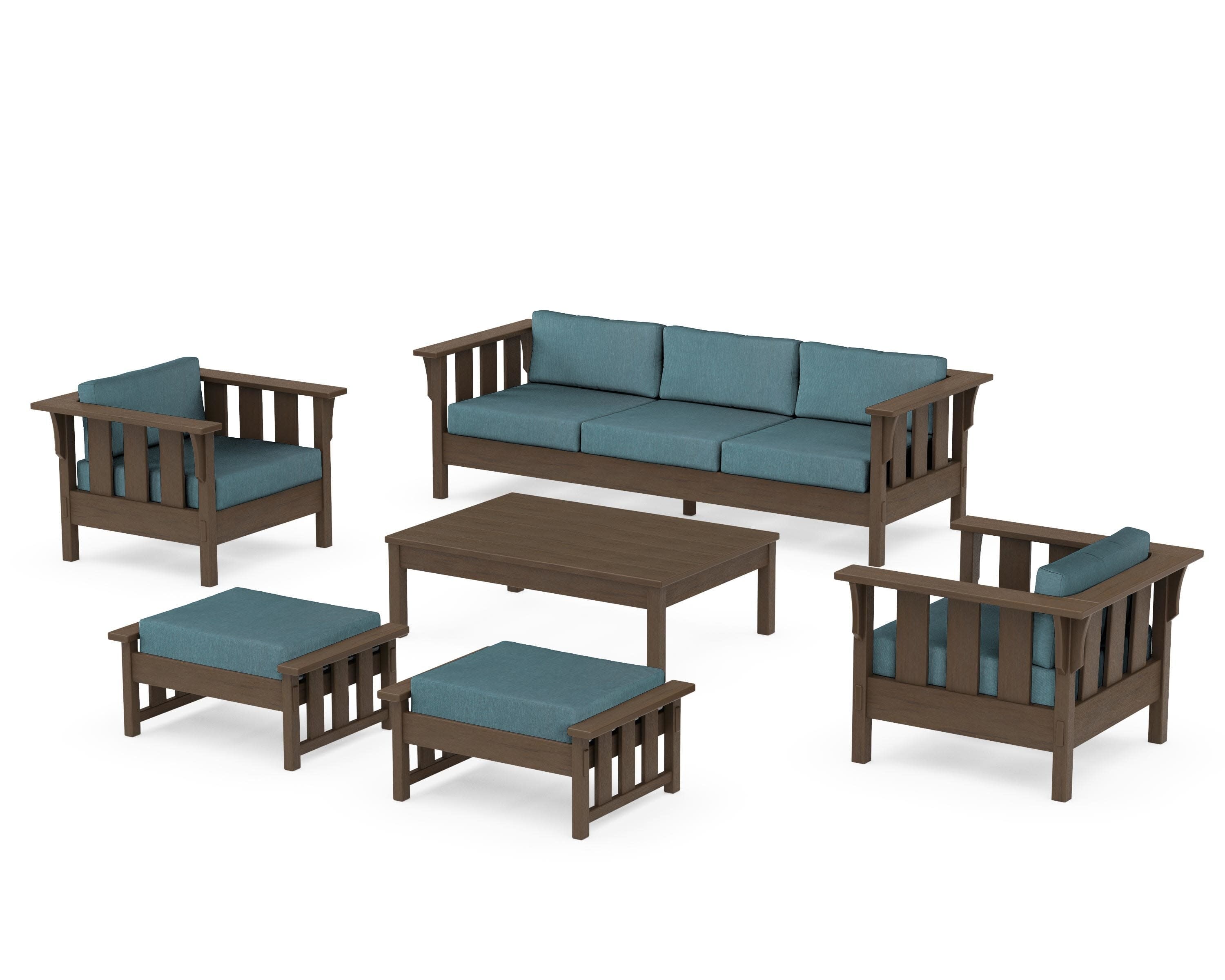 Acadia 6-Piece Lounge Sofa Set in Kona / Ocean Teal