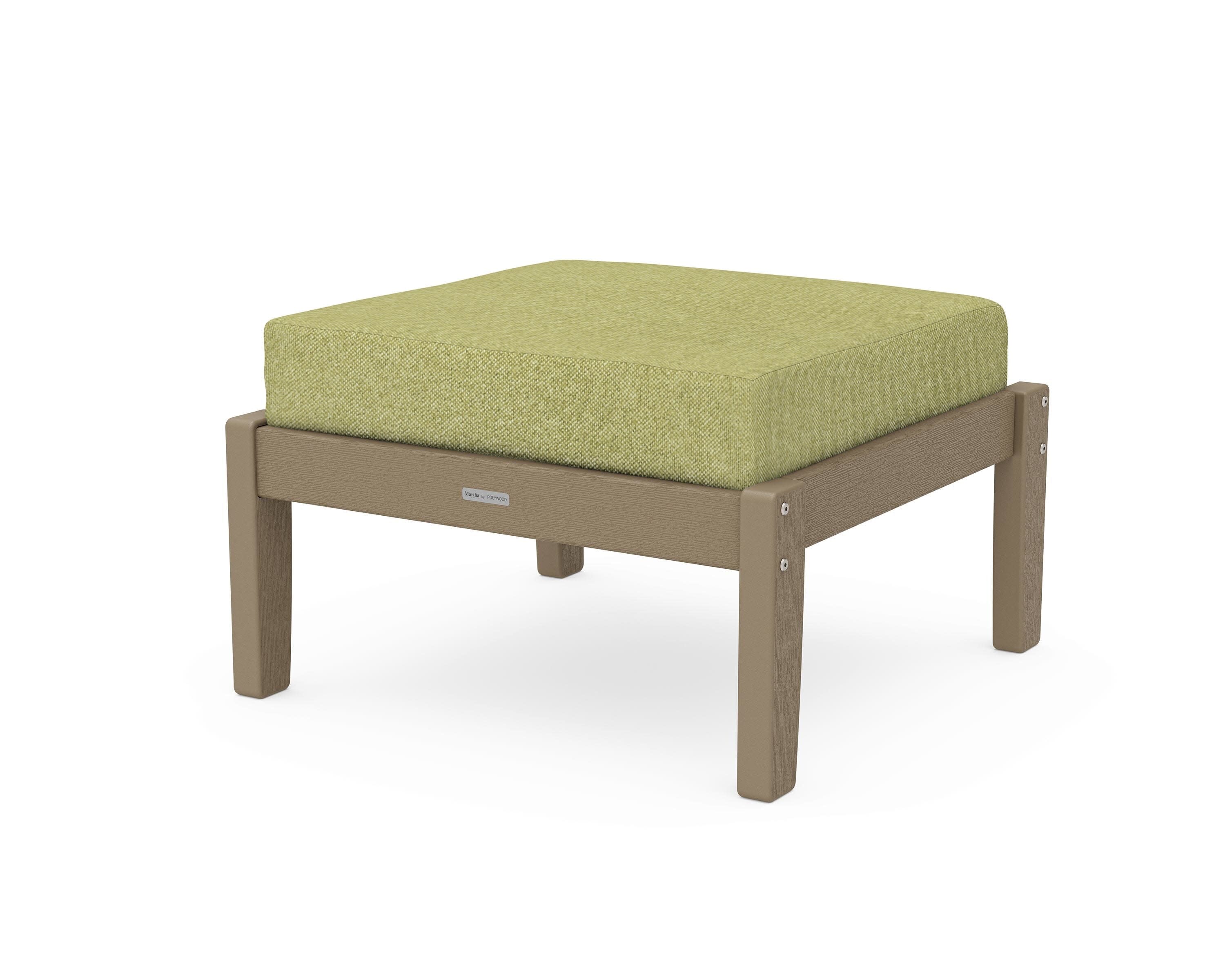 Chinoiserie Deep Seating Ottoman in Vintage Sahara / Chartreuse Boucle