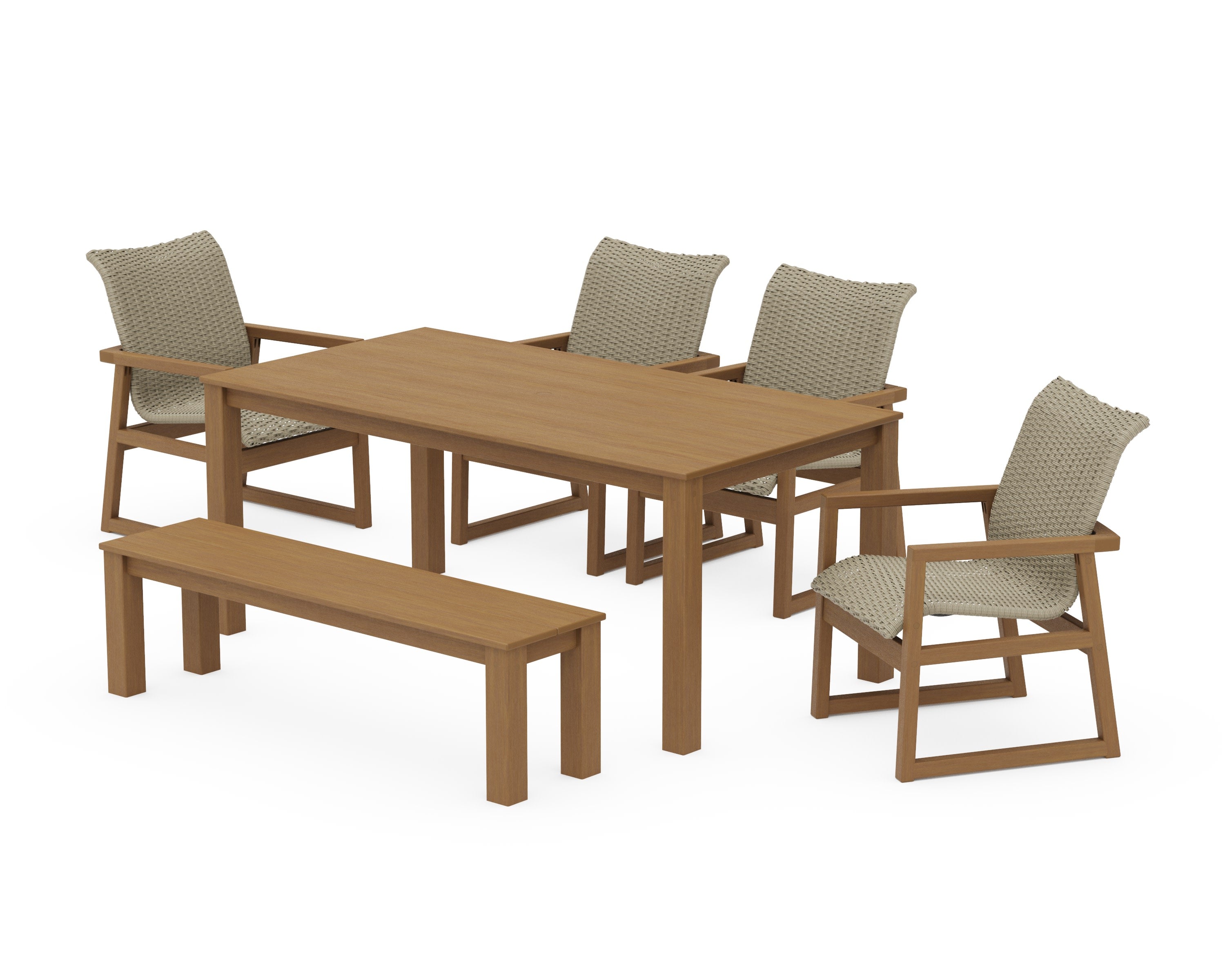 EDGE Woven 6-Piece Parsons Dining Set with Bench in Natural / Dune Grass