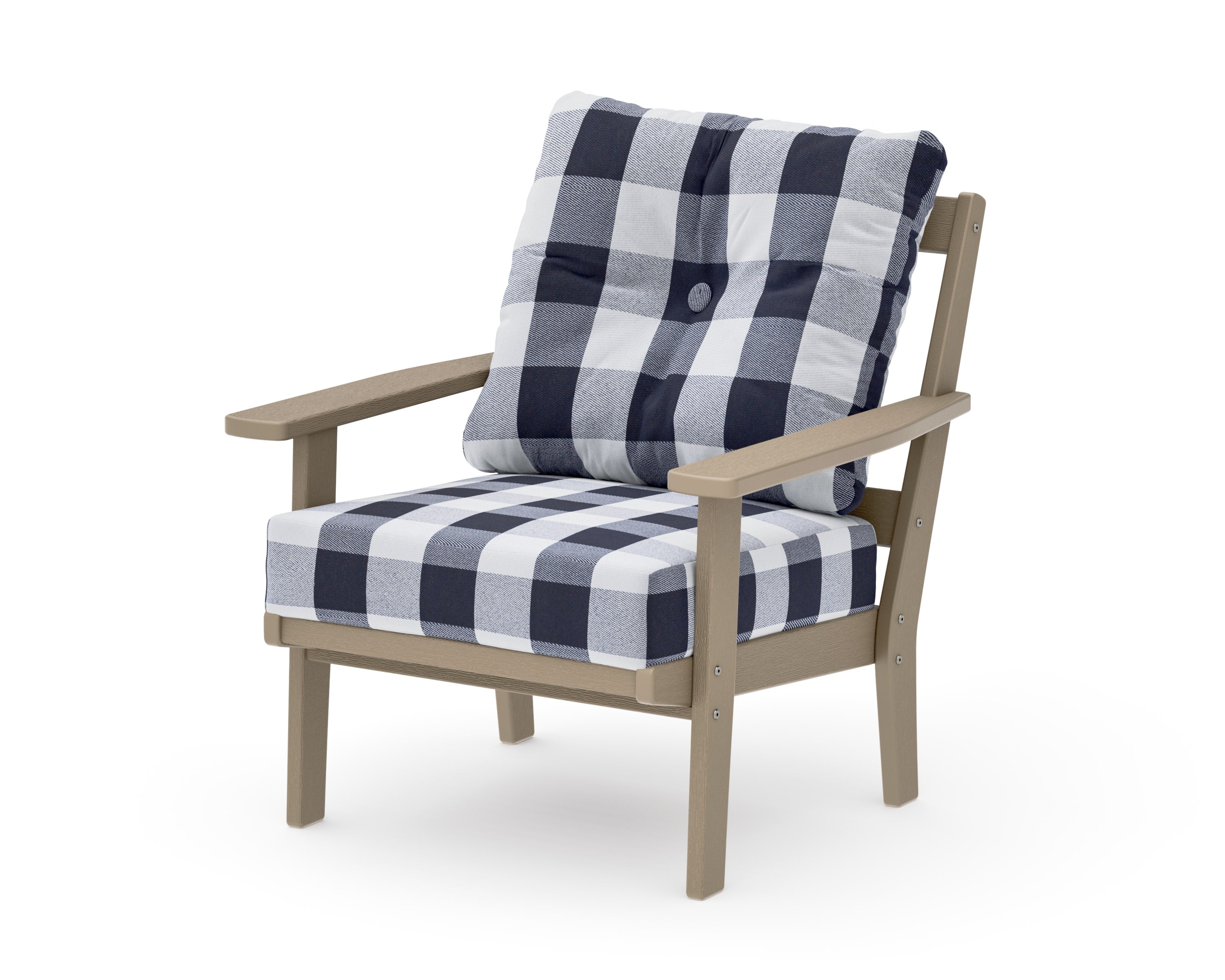 Oxford Deep Seating Chair in Vintage Sahara / Buffalo Plaid Navy