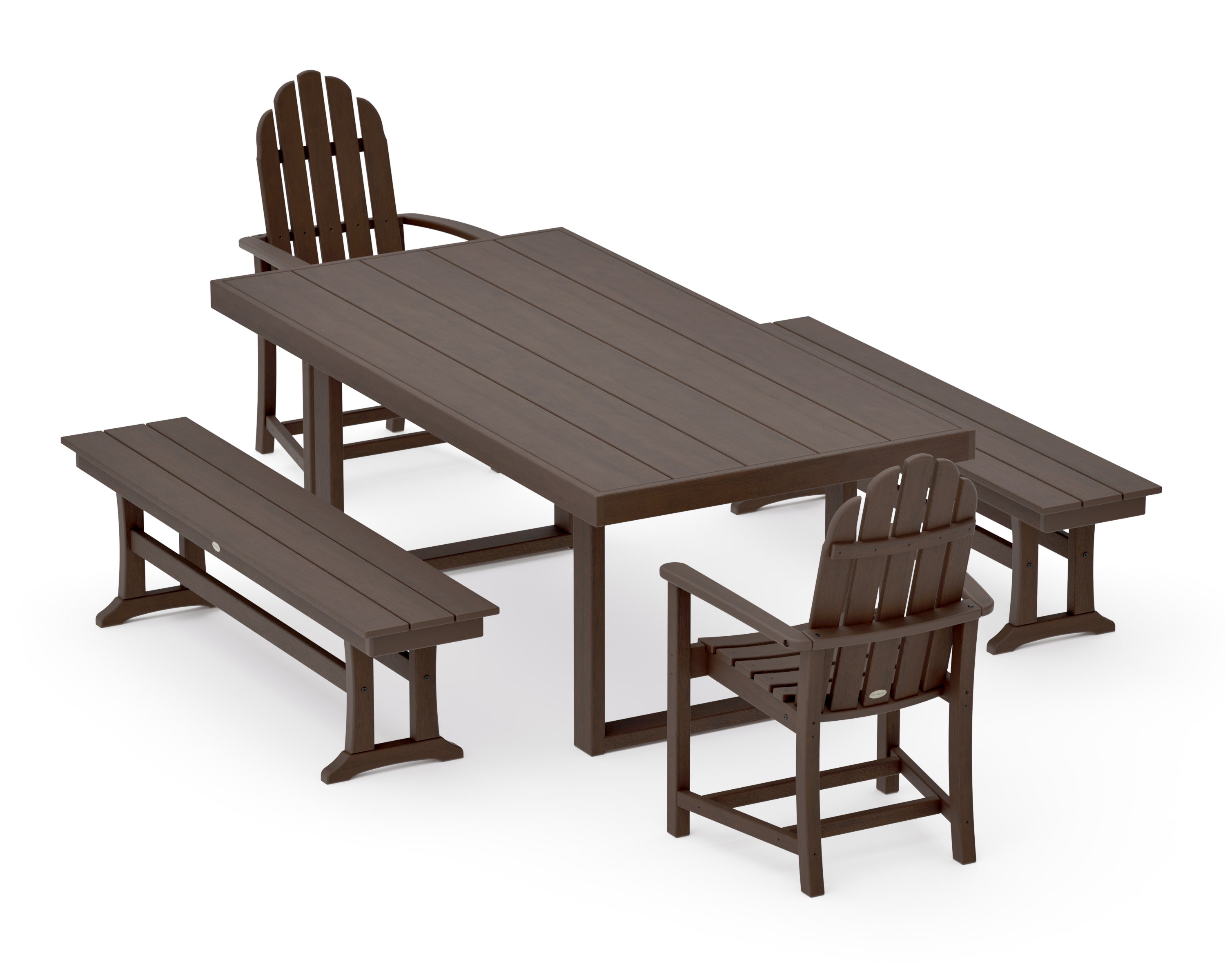 Classic Adirondack 5-Piece Dining Set with Benches in Kona