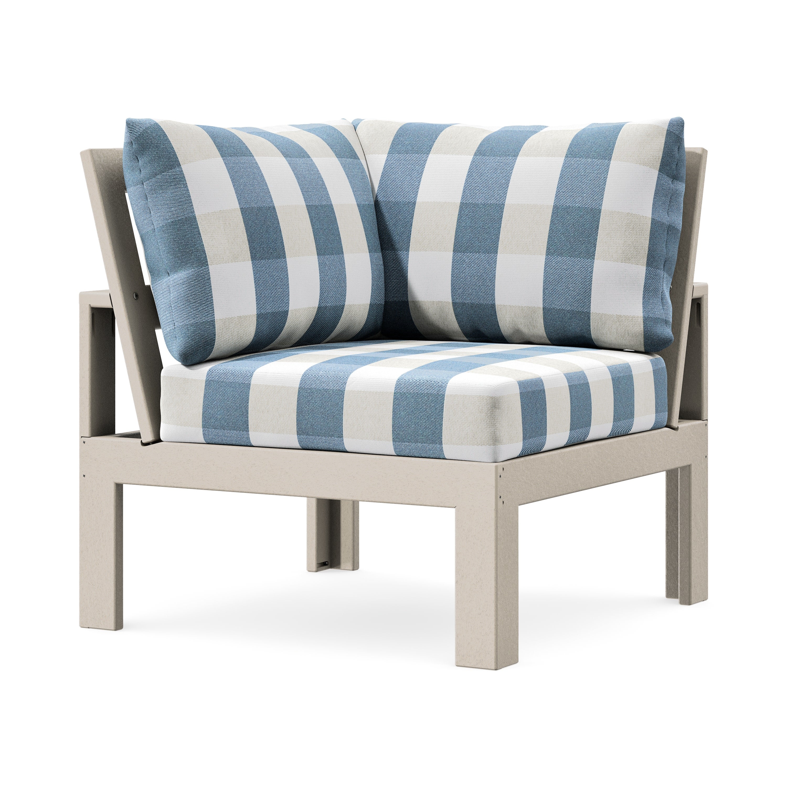 Modular Corner Chair in Sand / Buffalo Plaid Sky Blue