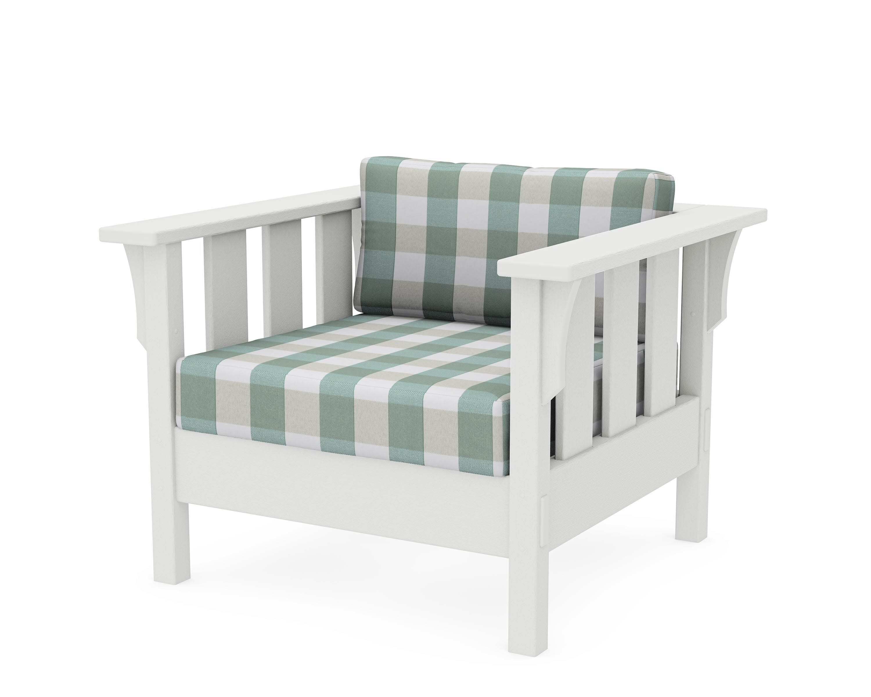 Acadia Deep Seating Chair in Vintage White / Buffalo Plaid Glacier Spa