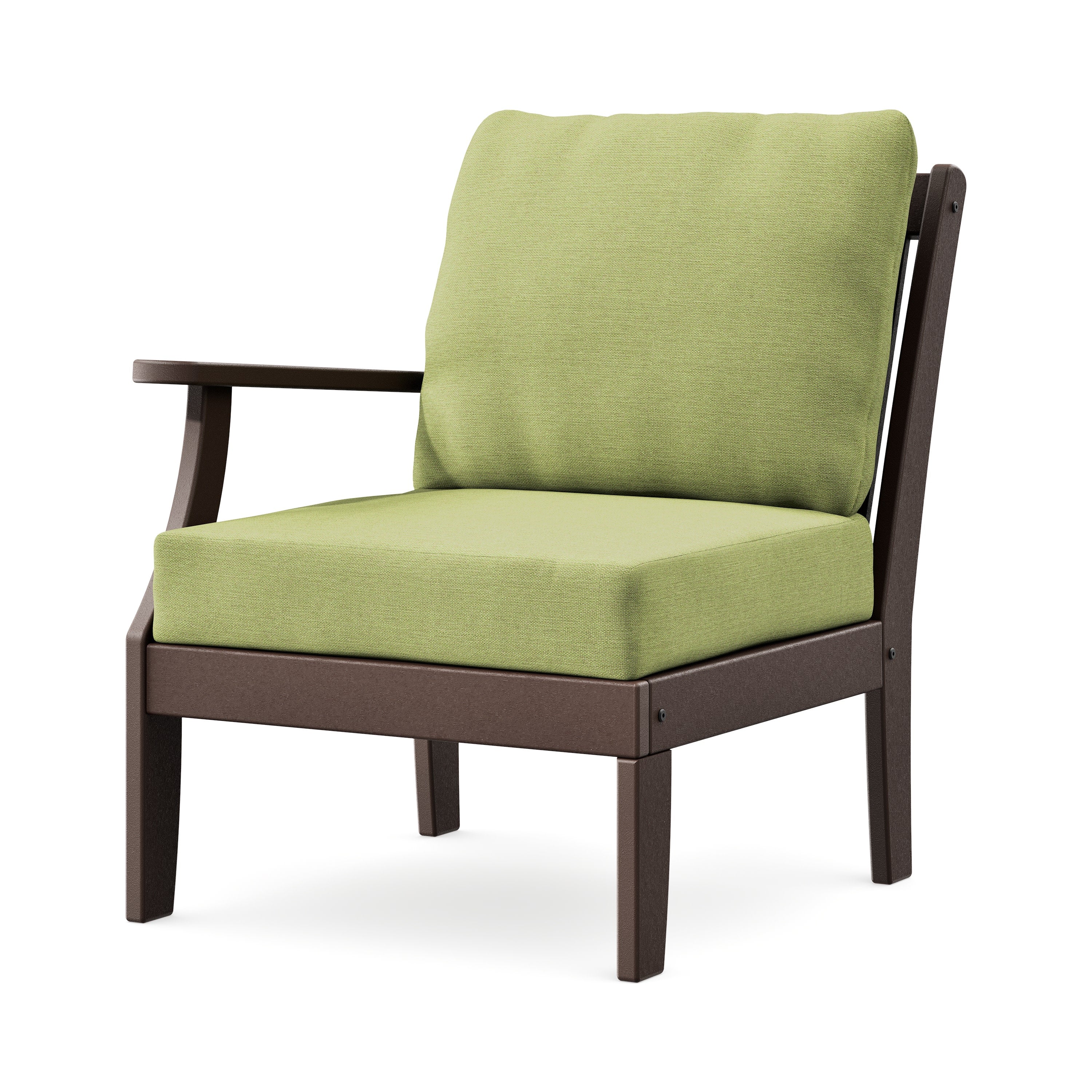 Braxton Modular Left Arm Chair in Mahogany / Chartreuse Boucle
