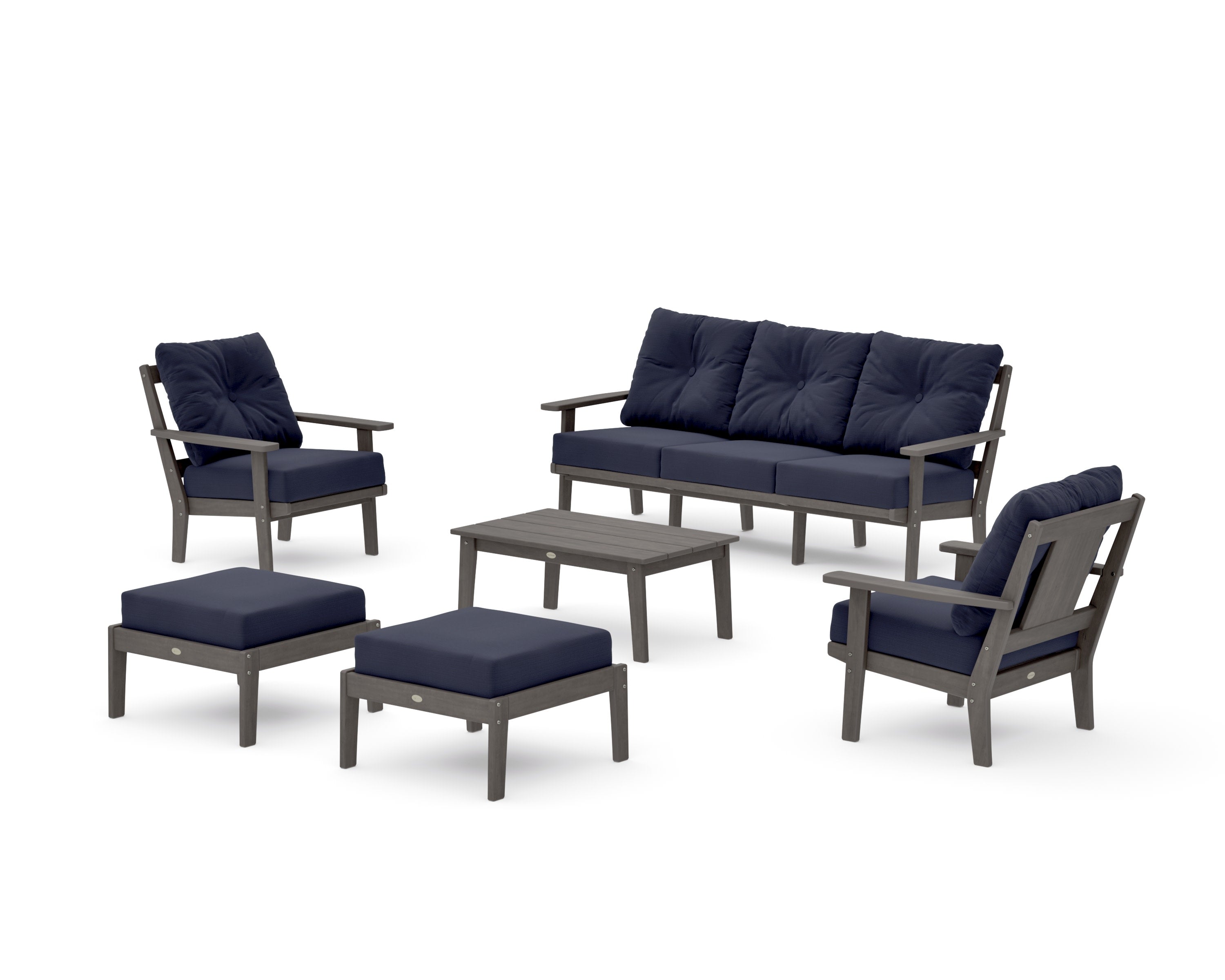 Prairie 6-Piece Lounge Sofa Set in Driftwood / Navy Linen