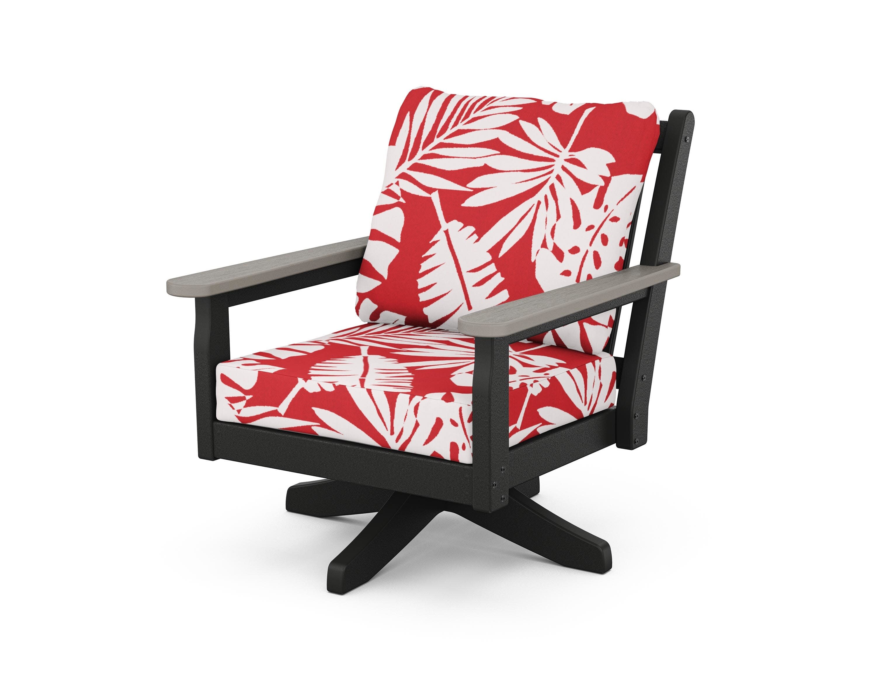 Chippendale Deep Seating Swivel Chair in Black / Driftwood / Leaf Crimson