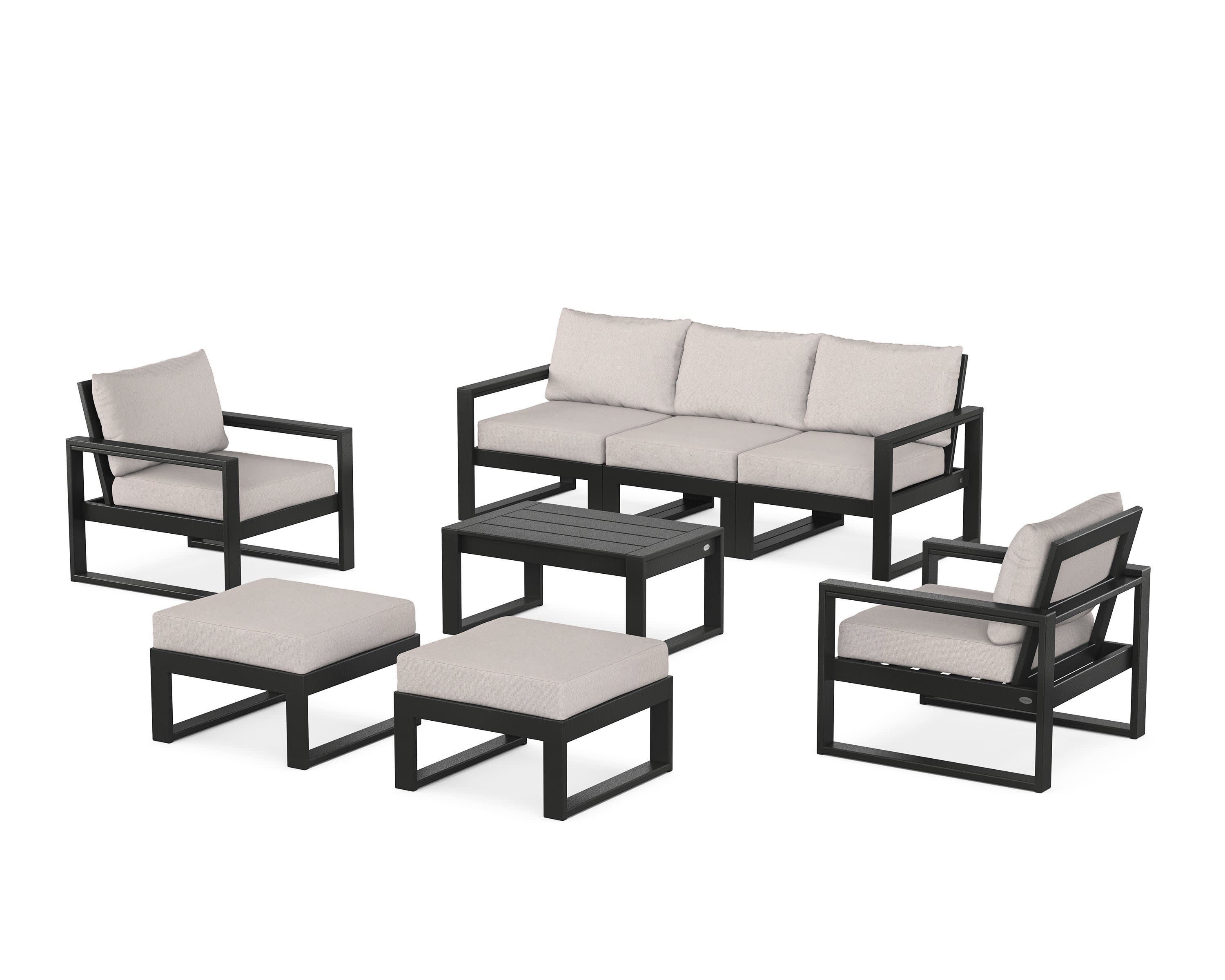EDGE Sectional 8-Piece Lounge Sofa Set in Black / Dune Burlap