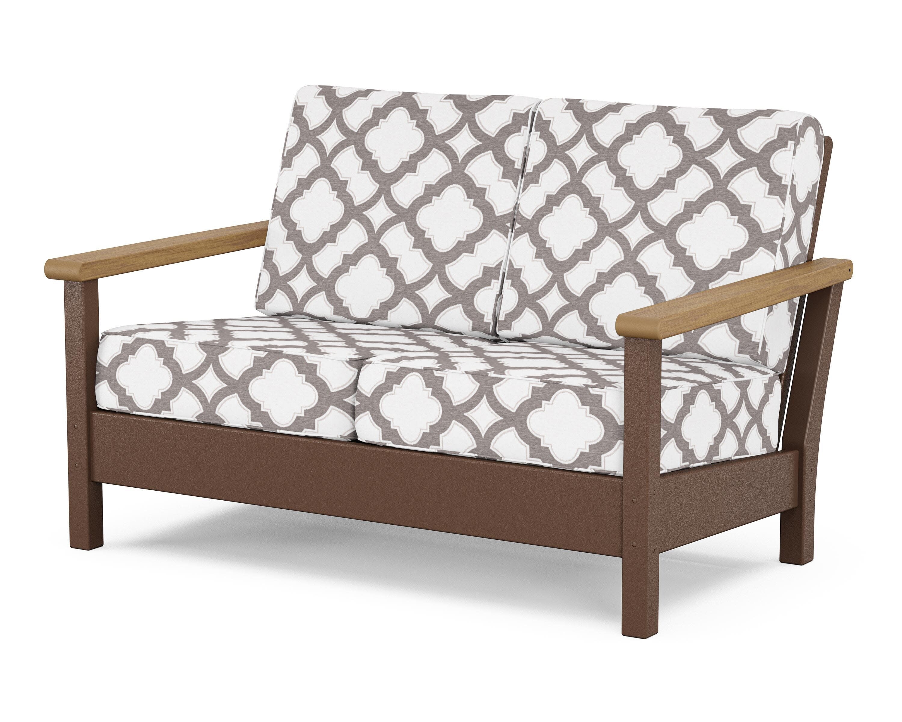 Harbour Deep Seating Loveseat in Mahogany / Natural / Trellis Grey Mist