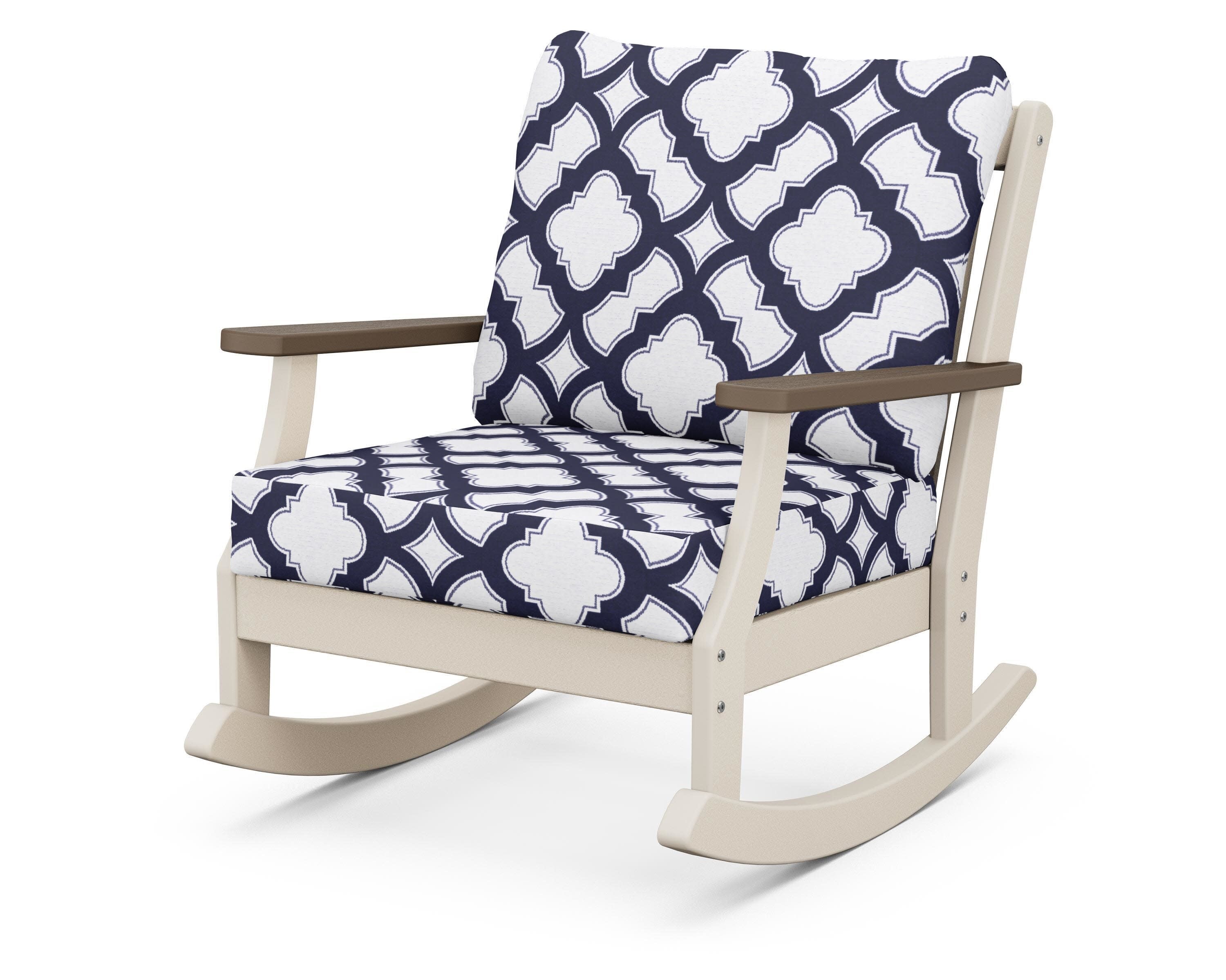 Braxton Deep Seating Rocking Chair in Sand / Kona / Trellis Navy