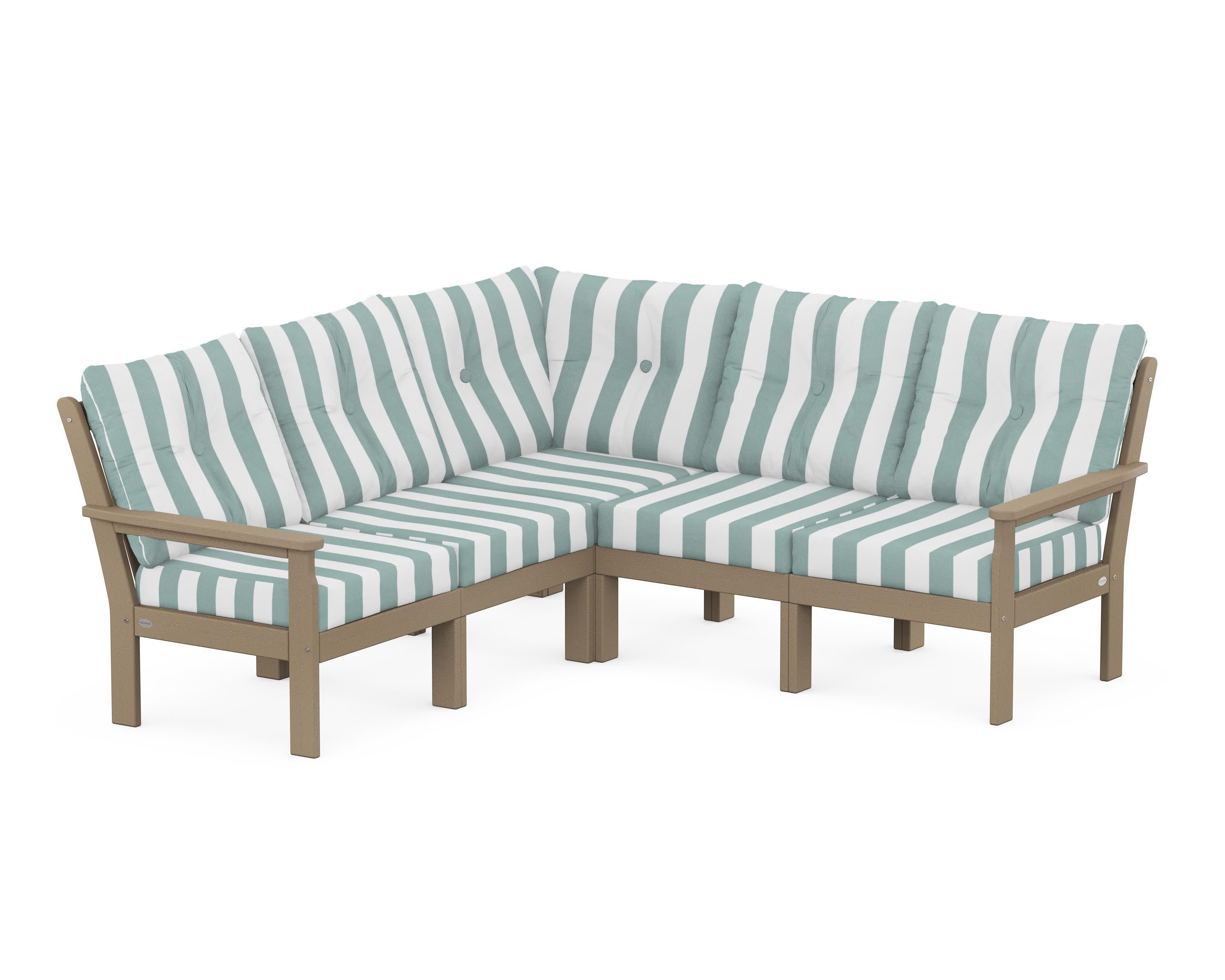 Vineyard 5-Piece Sectional in Vintage Sahara / Cabana Stripe Glacier Spa