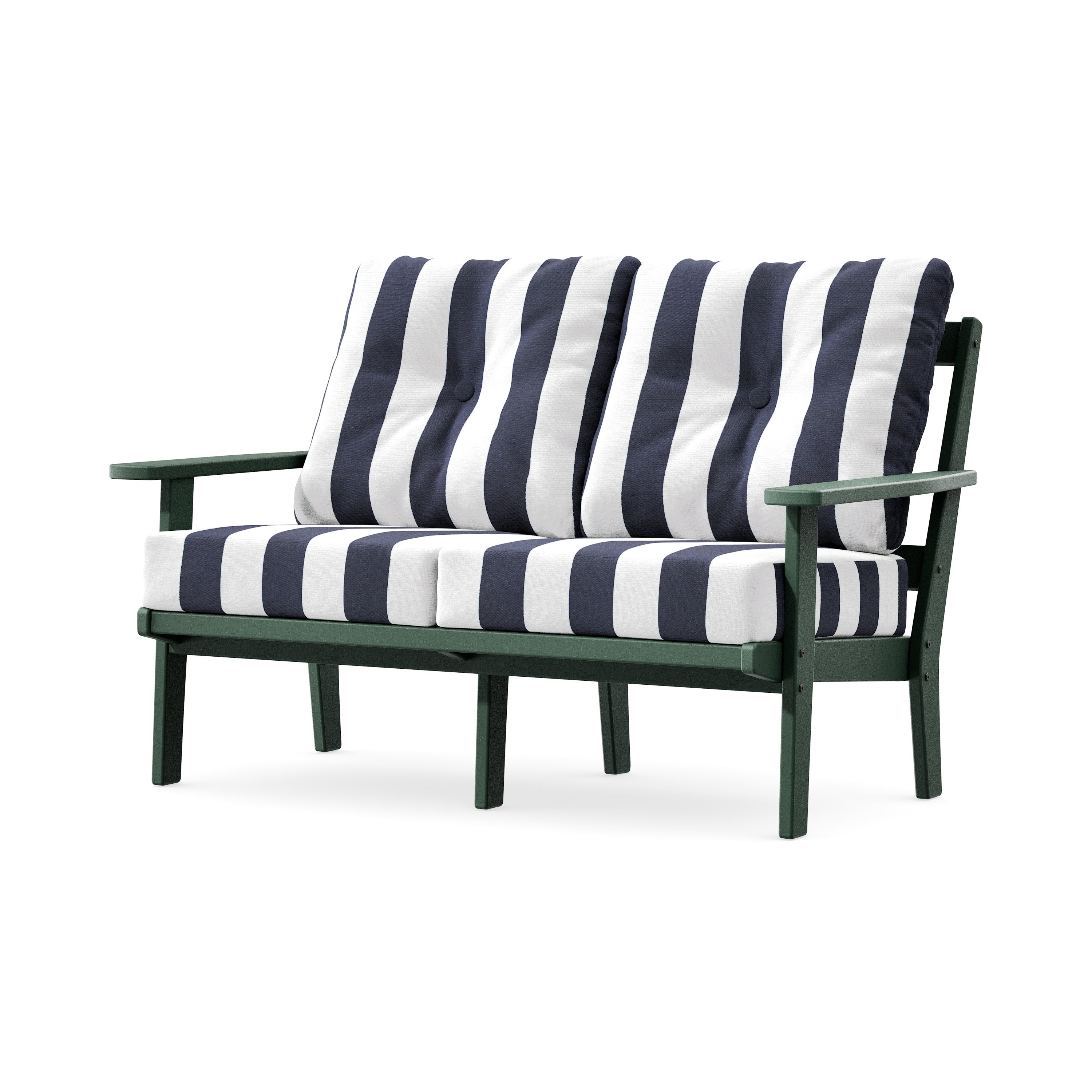 Prairie Deep SeatingLoveseat in Green / Cabana Stripe Navy
