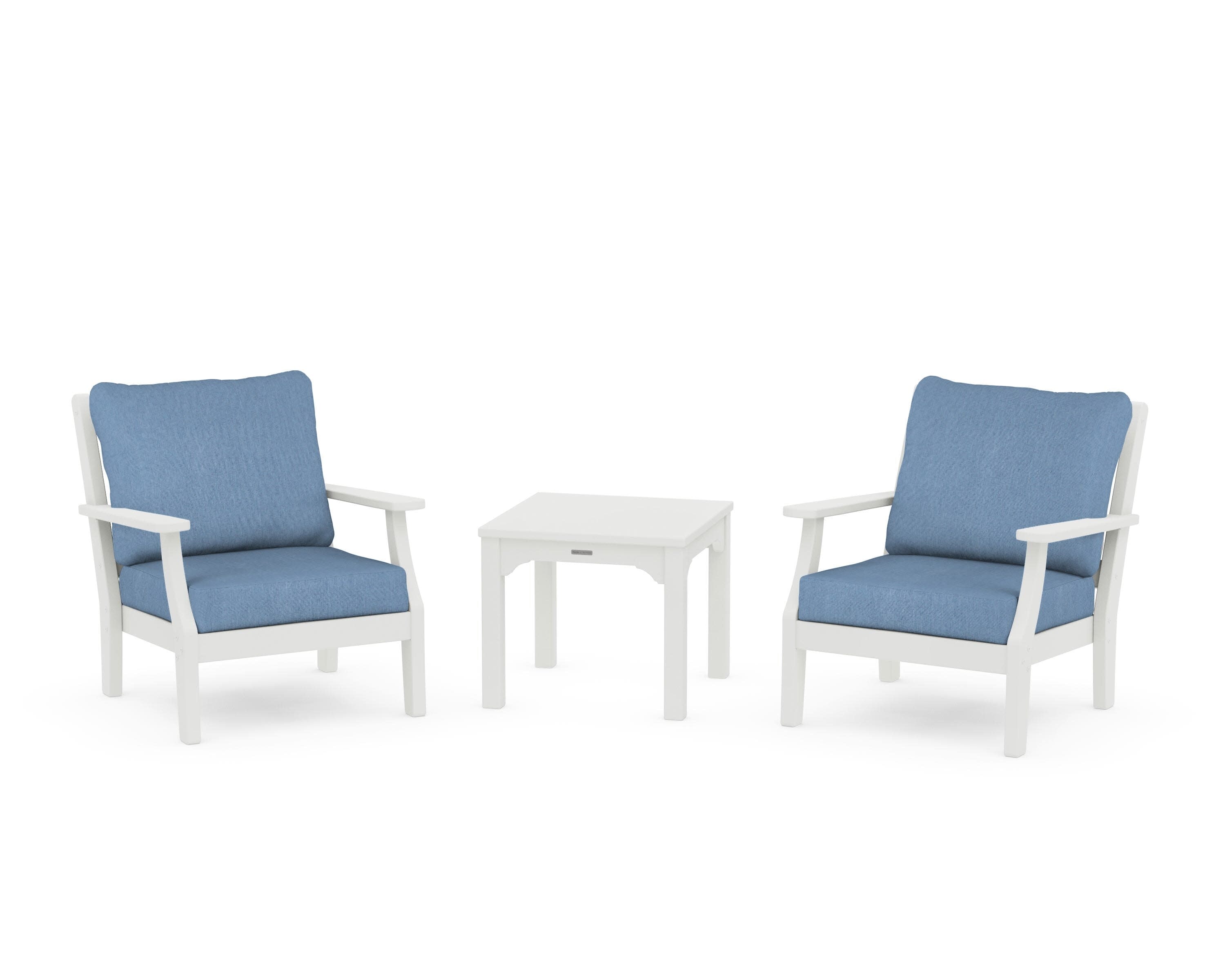 Chinoiserie 3-Piece Deep Seating Set in Vintage White / Sky Blue