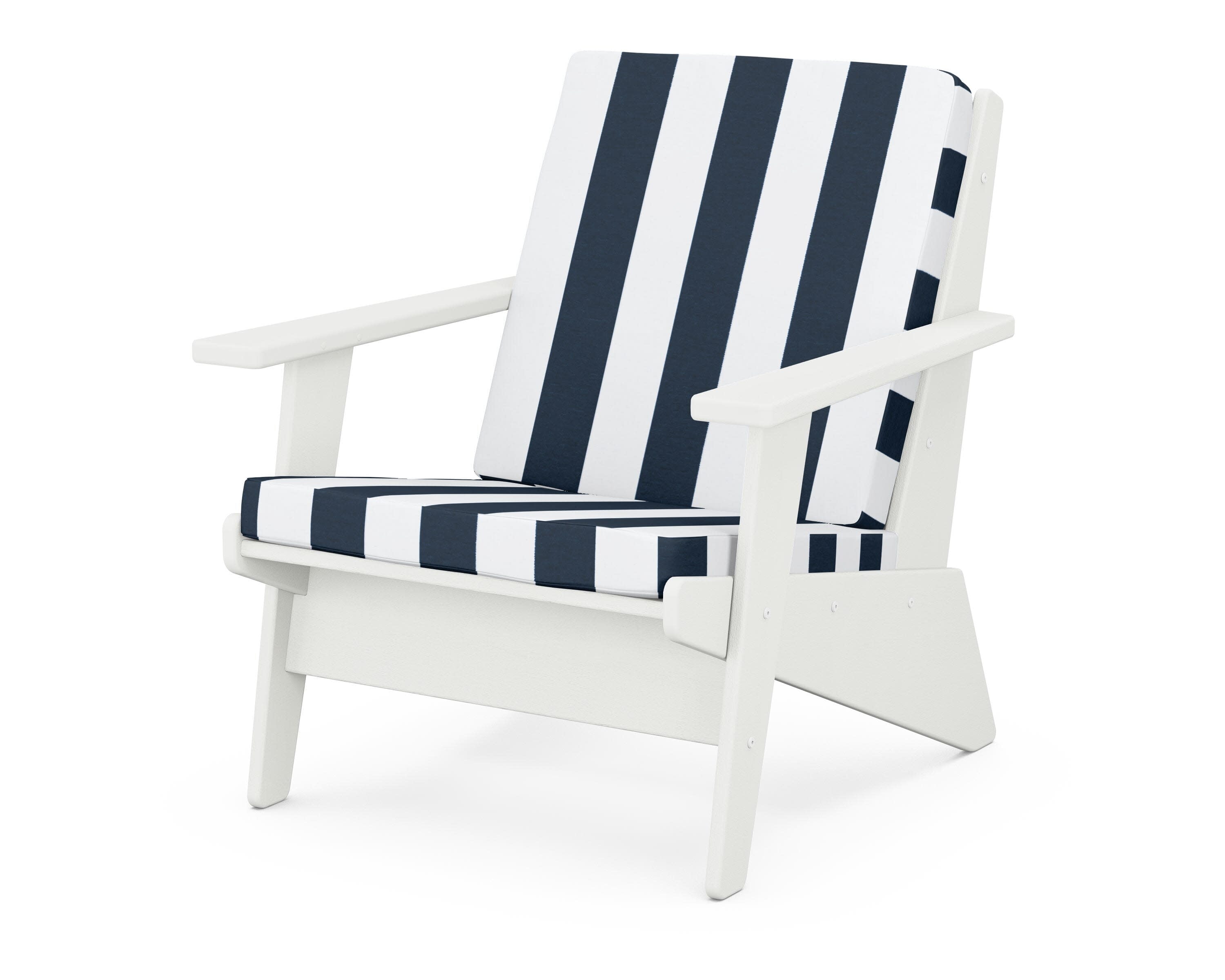 Riviera Modern Lounge Chair in Vintage White / Cabana Stripe Marine Indigo