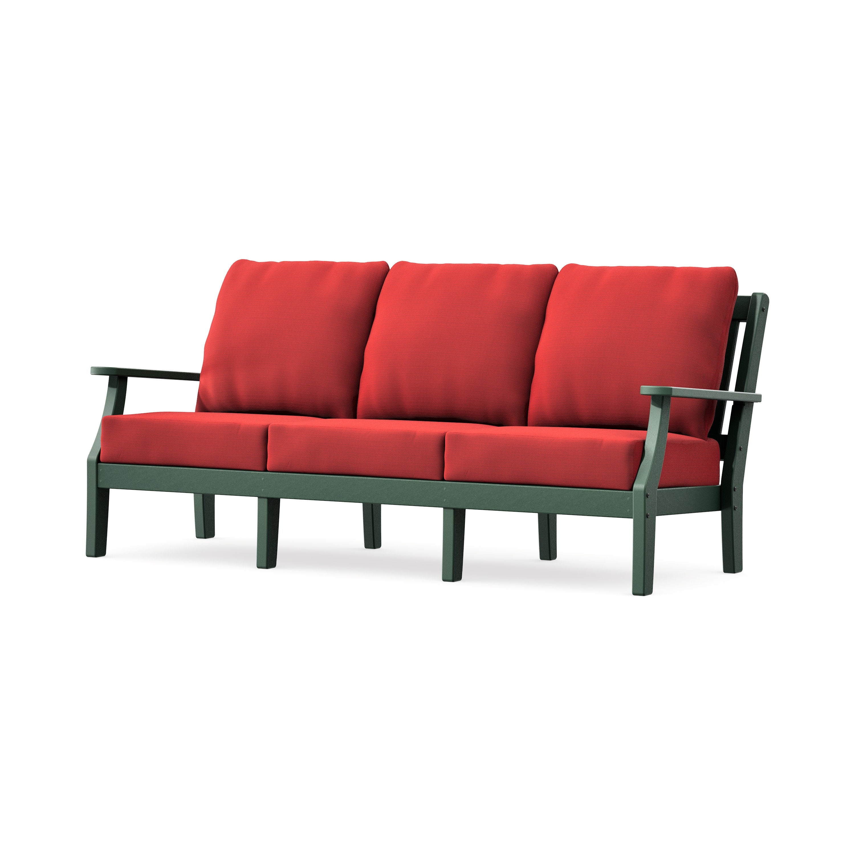 Chinoiserie Deep Seating Sofa in Green / Crimson Linen