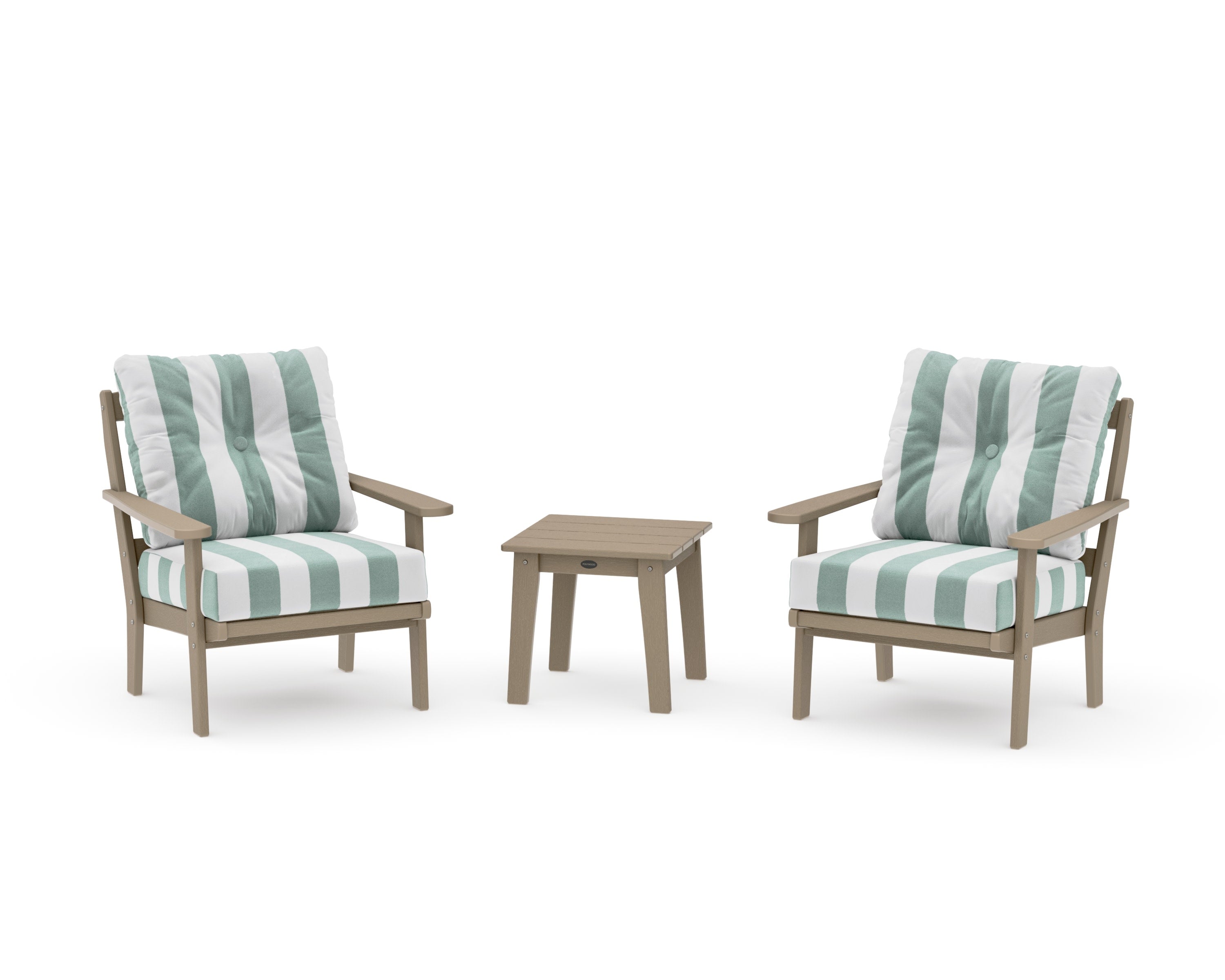 Mission 3-Piece Deep Seating Set in Vintage Sahara / Cabana Stripe Glacier Spa