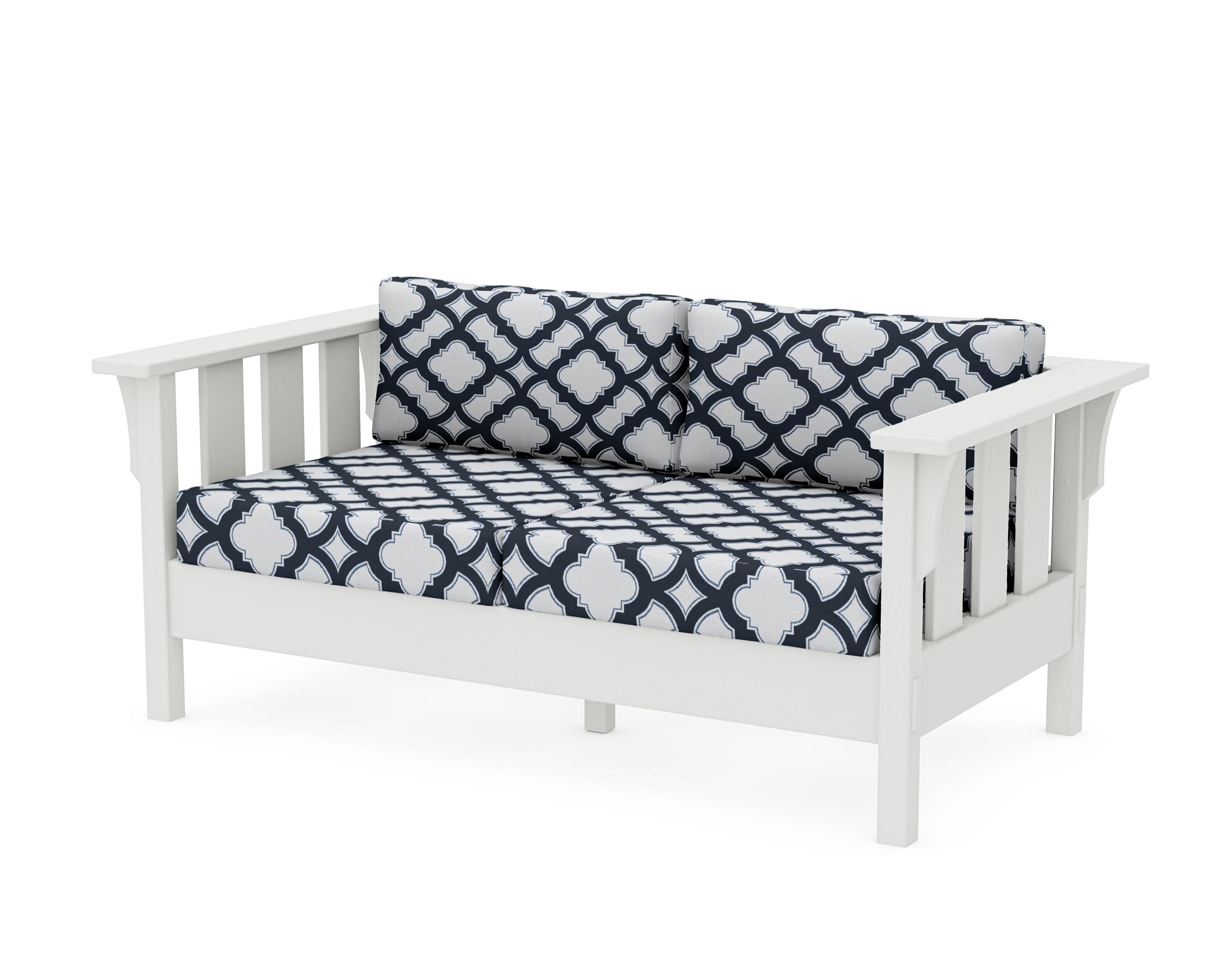 Acadia Deep Seating Loveseat in Vintage White / Trellis Marine Indigo