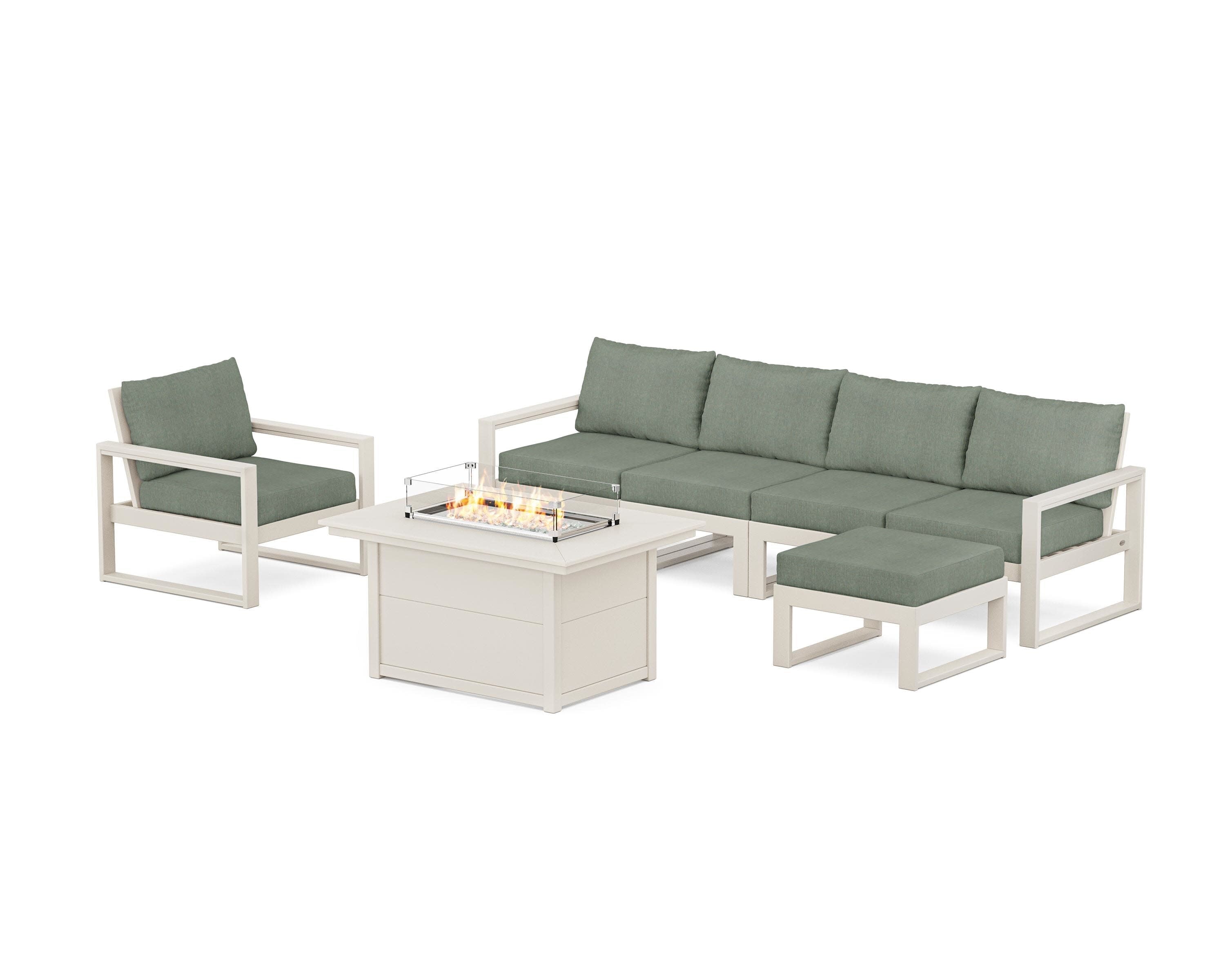 EDGE Sectional Lounge and Fire Pit Set in Sand / Cast Sage