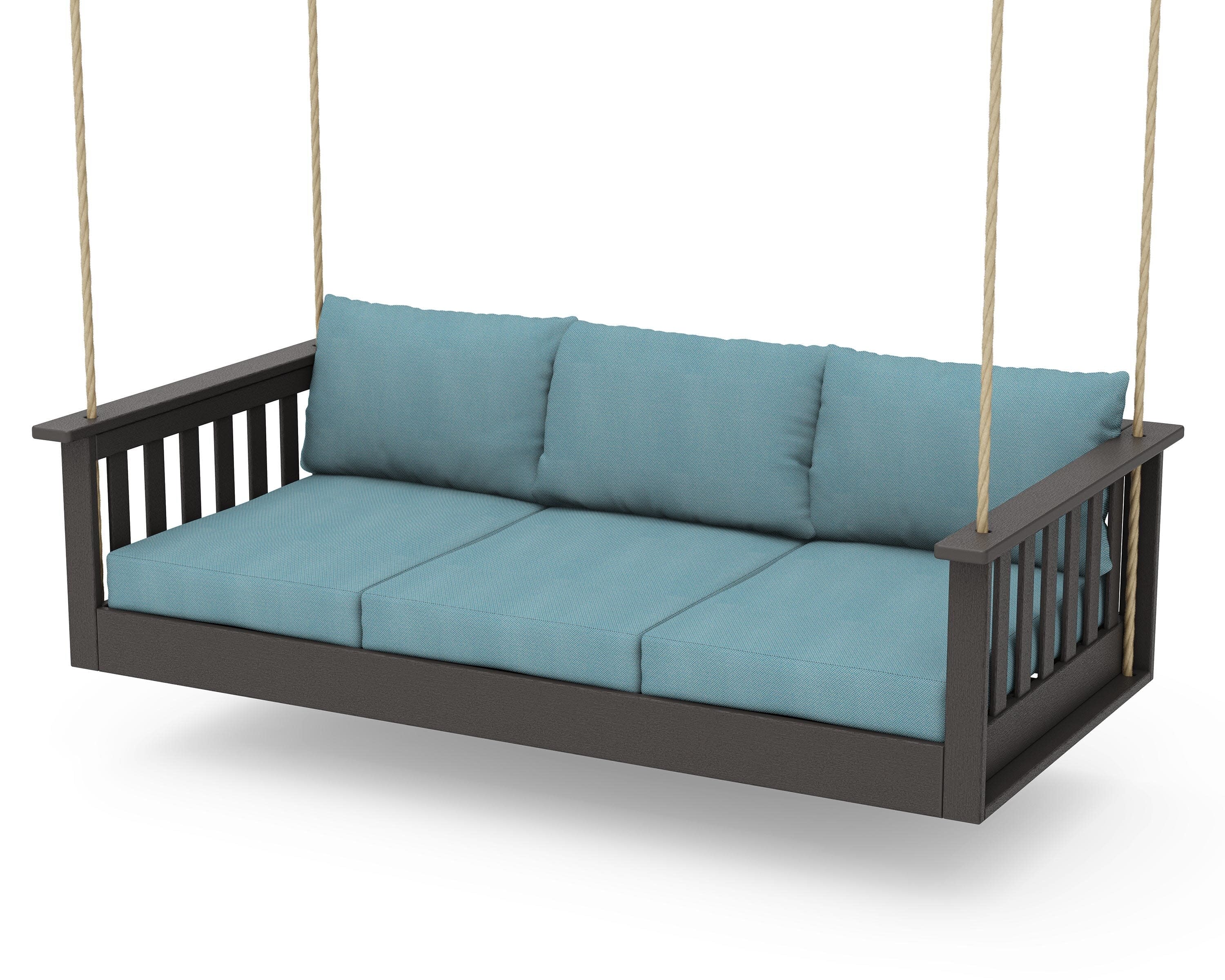 Vineyard Daybed Swing in Vintage Coffee / Lattice Sky Blue