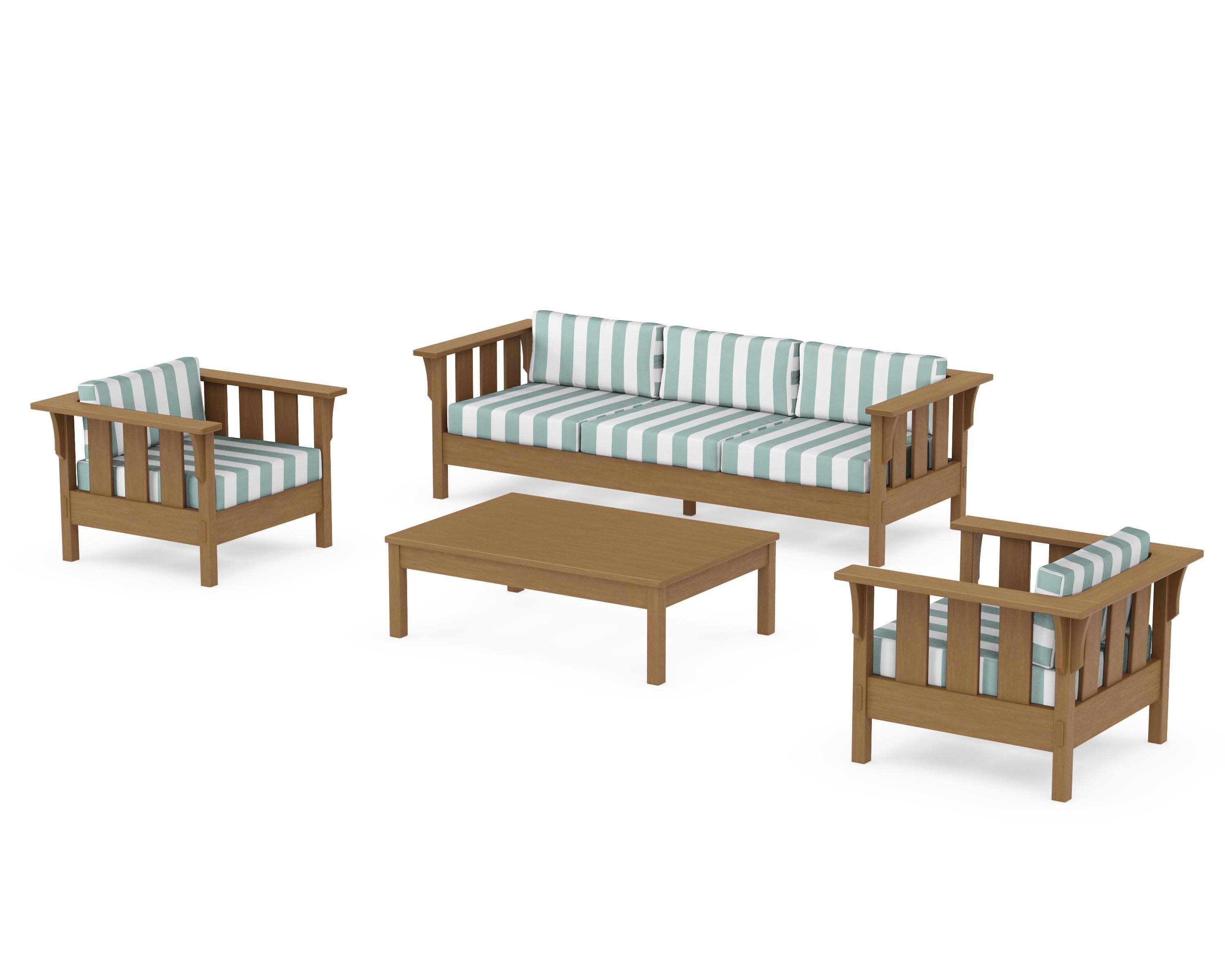 Acadia 4-Piece Deep Seating Set with Sofa in Natural / Cabana Stripe Glacier Spa