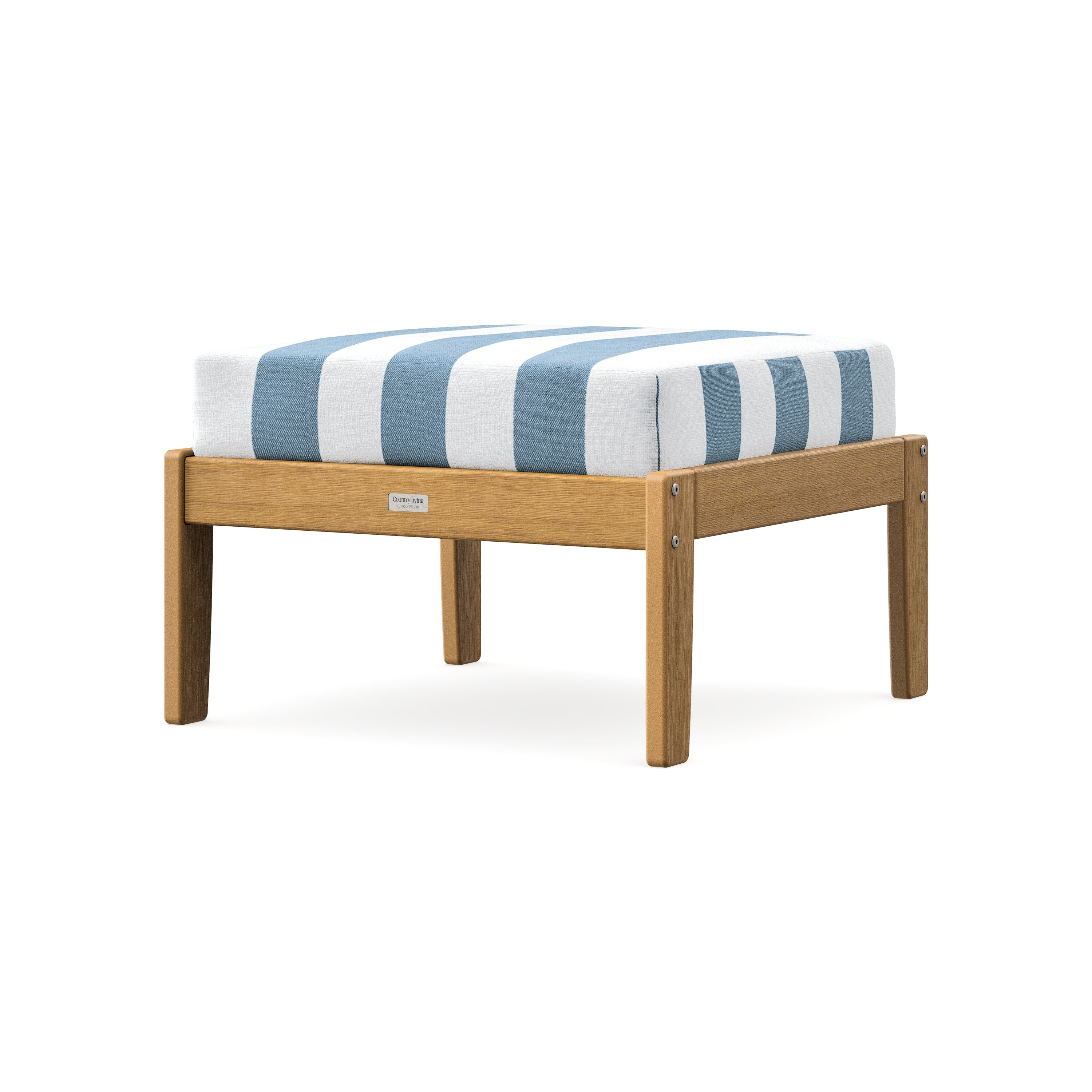 Cottage Deep Seating Ottoman in Natural / Cabana Stripe Sky Blue