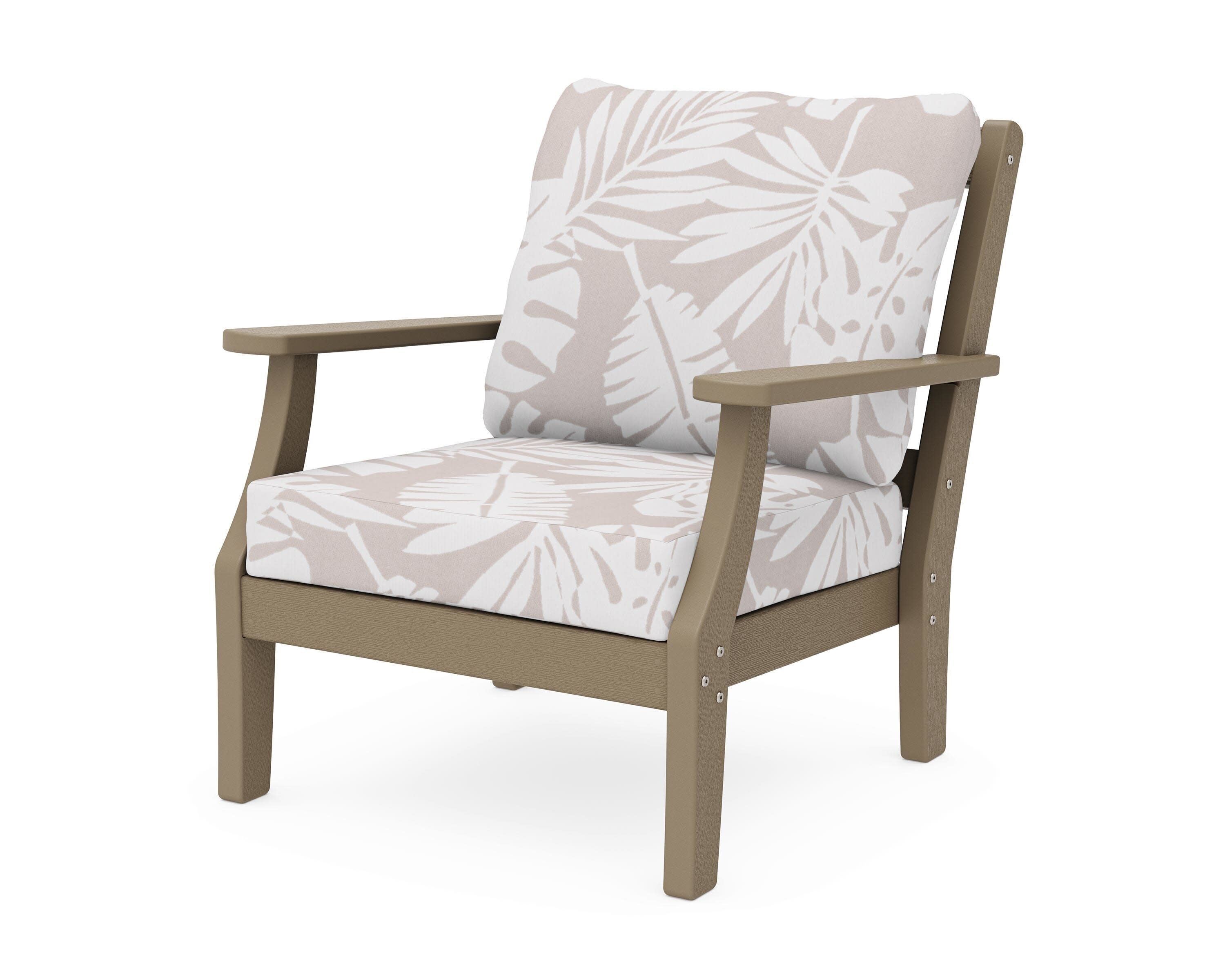 Chinoiserie Deep Seating Chair in Vintage Sahara / Leaf Dune Burlap