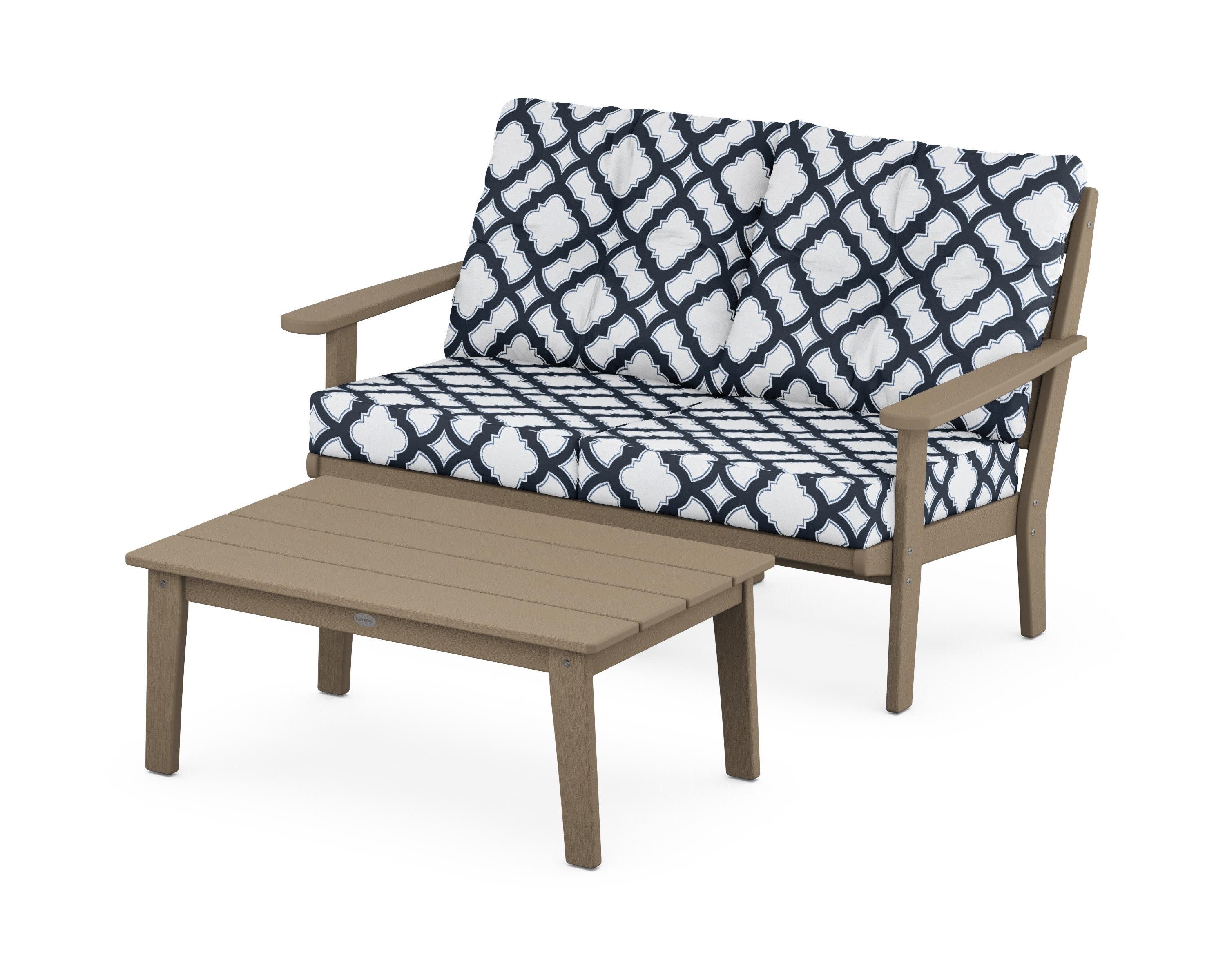 Lakeside 2-Piece Lounge Loveseat Set in Vintage Sahara / Trellis Marine Indigo