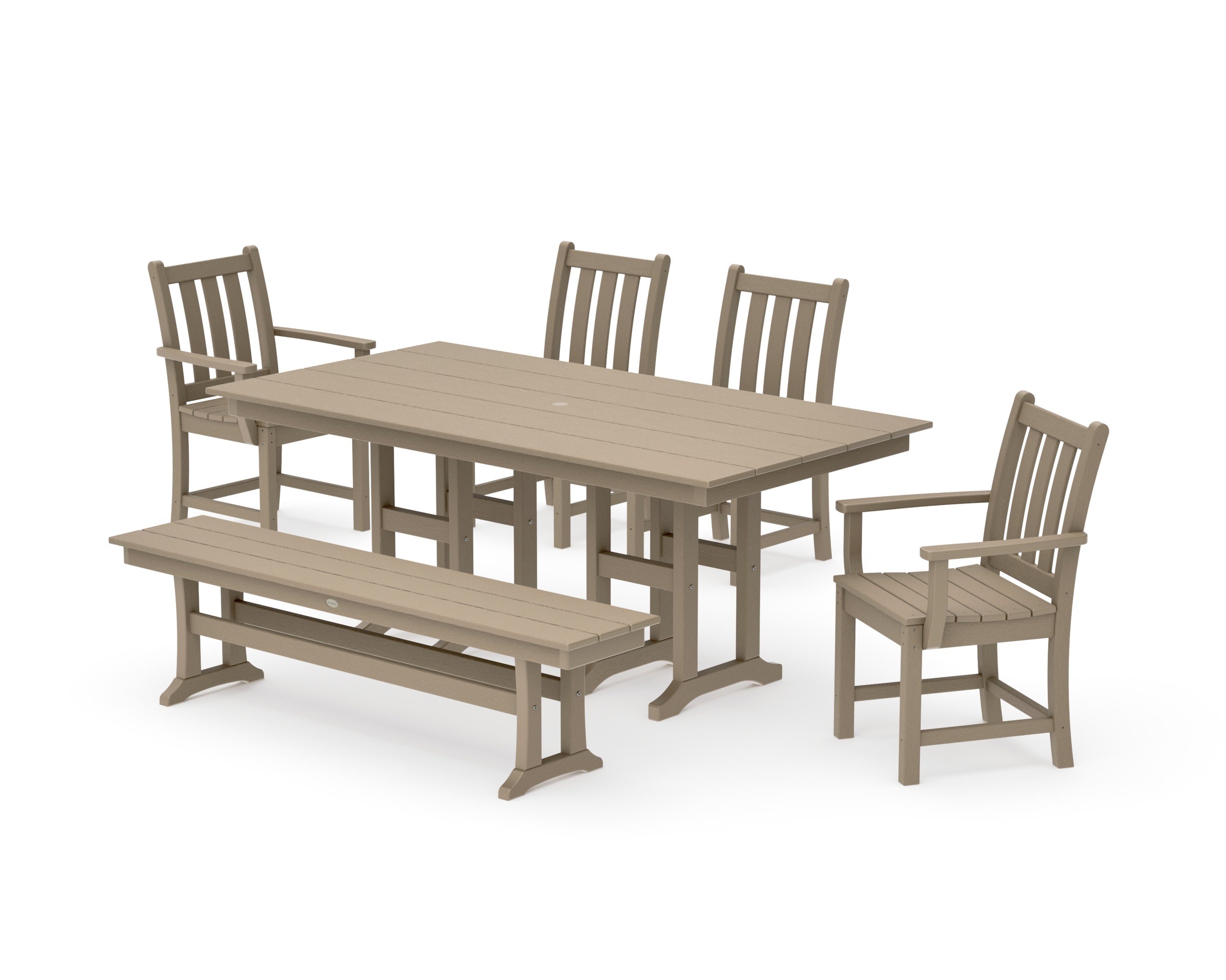 Traditional Garden 6-Piece Farmhouse Dining Set with Bench in Vintage Sahara