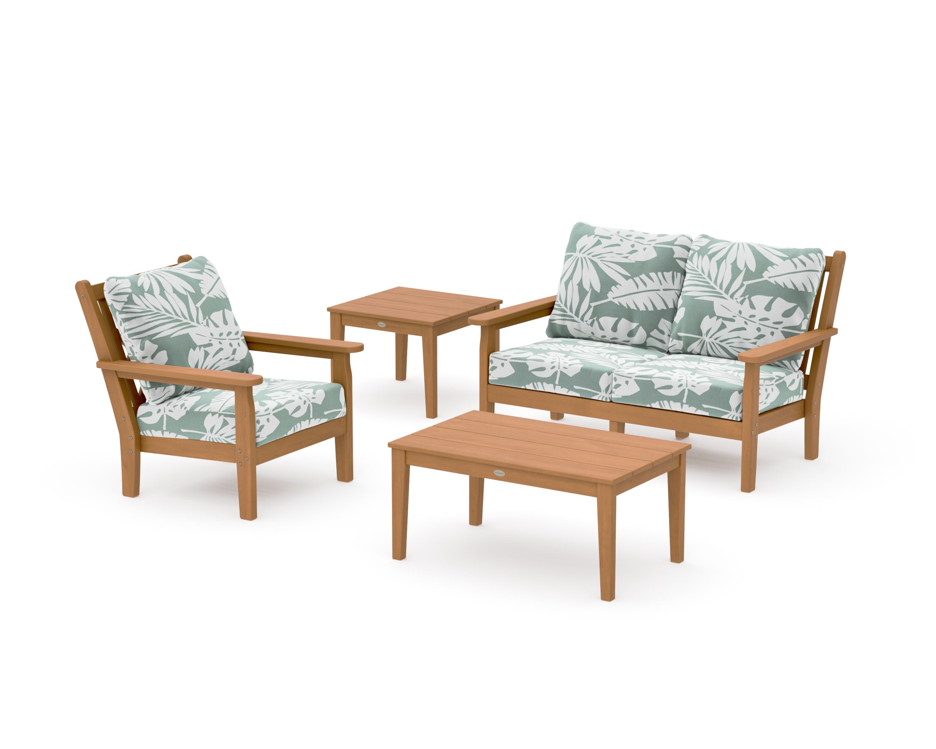 Chippendale 4-Piece Deep Seating Set in Natural / Leaf Glacier Spa