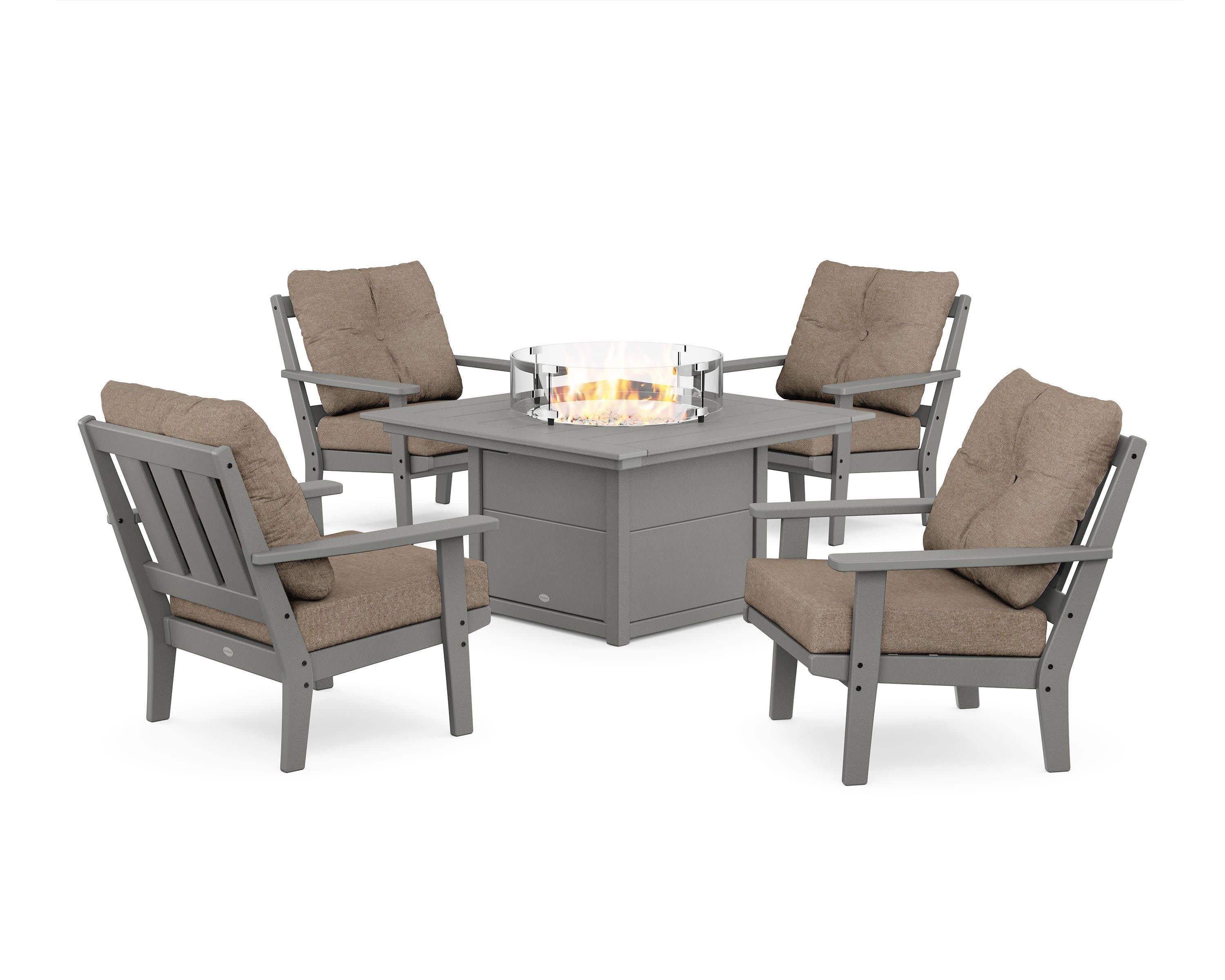Oxford 5-Piece Deep Seating Set with Fire Pit Table in Slate Grey / Spiced Burlap