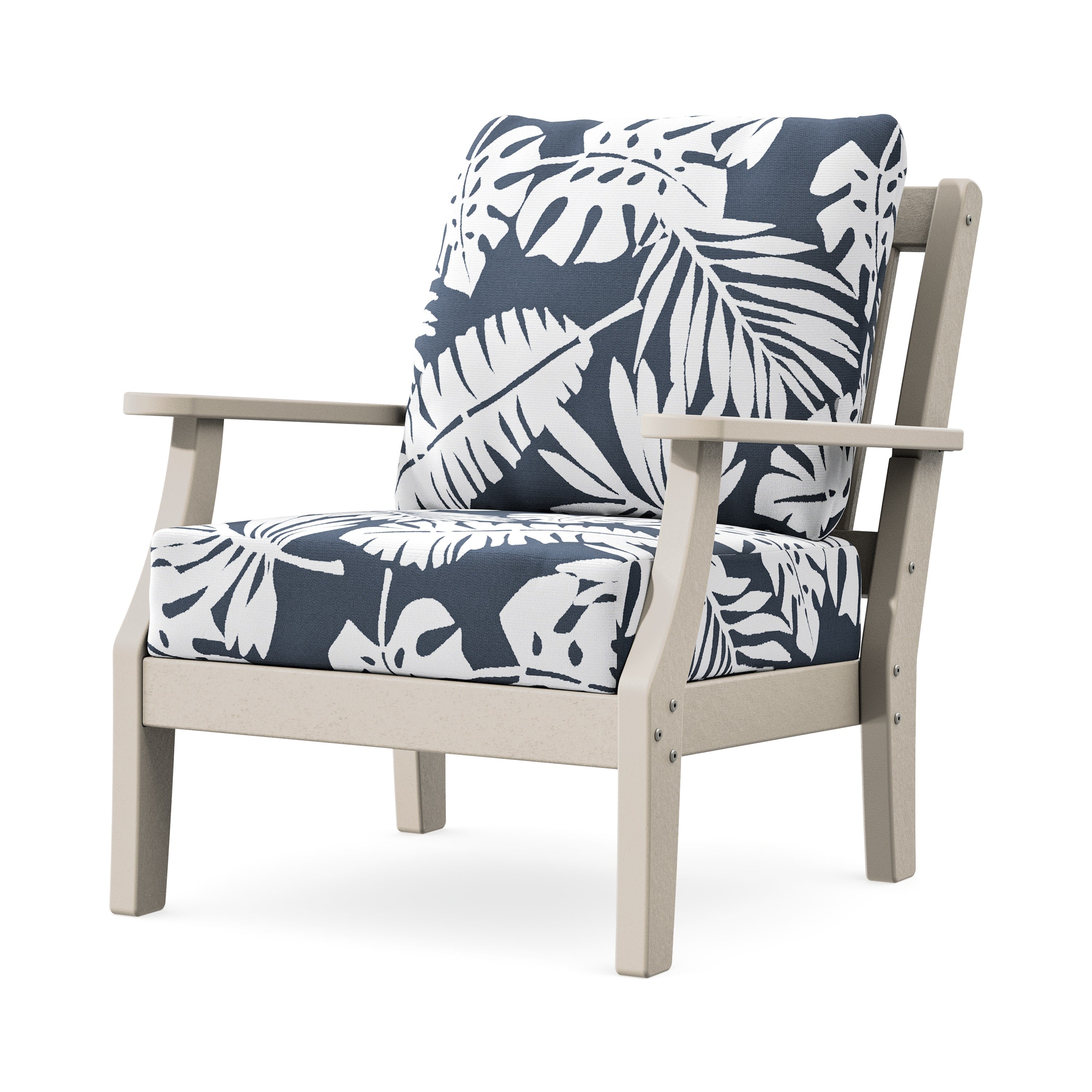 Chinoiserie Deep Seating Chair in Sand / Leaf Marine Indigo