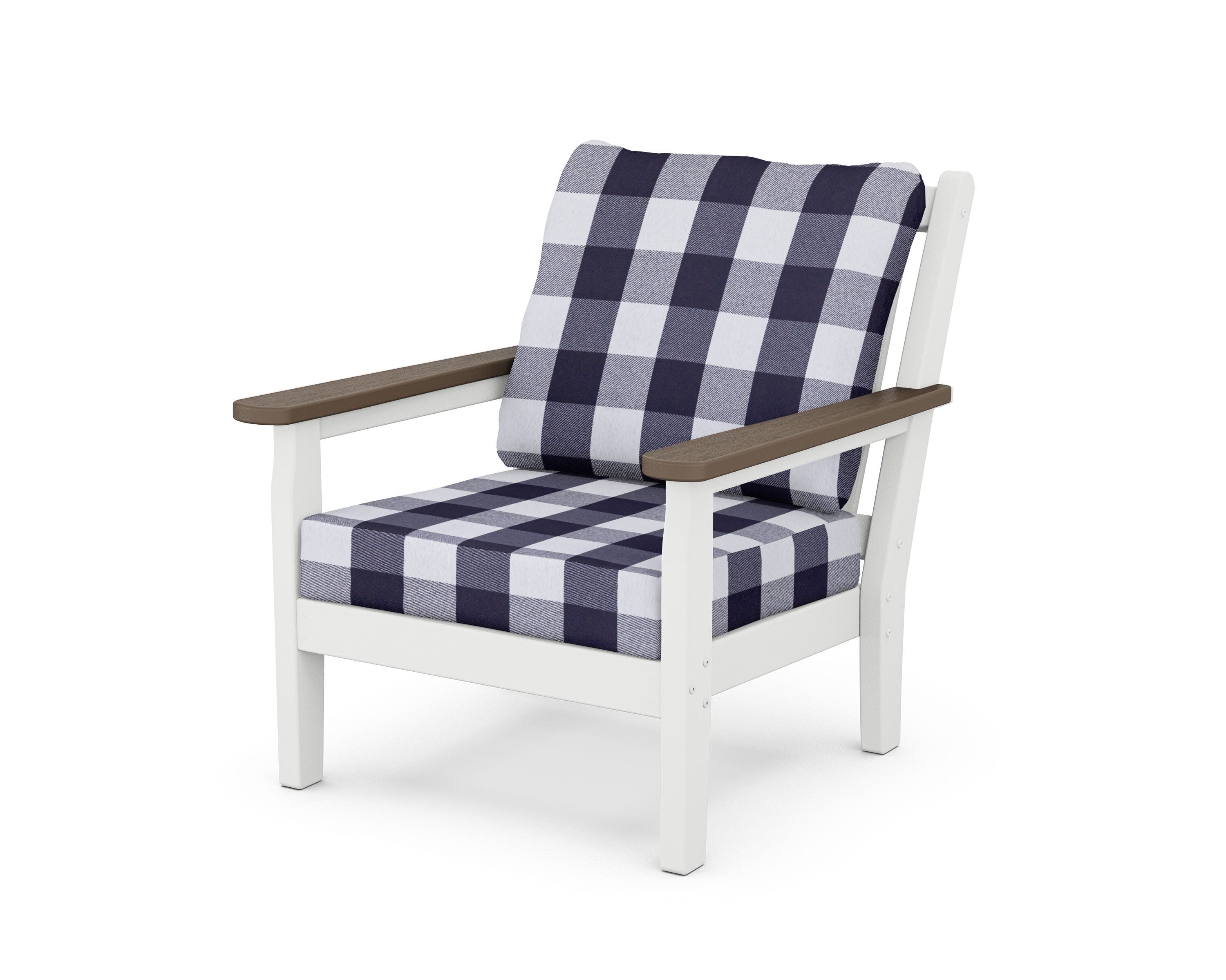 Chippendale Deep Seating Chair in White / Kona / Buffalo Plaid Navy