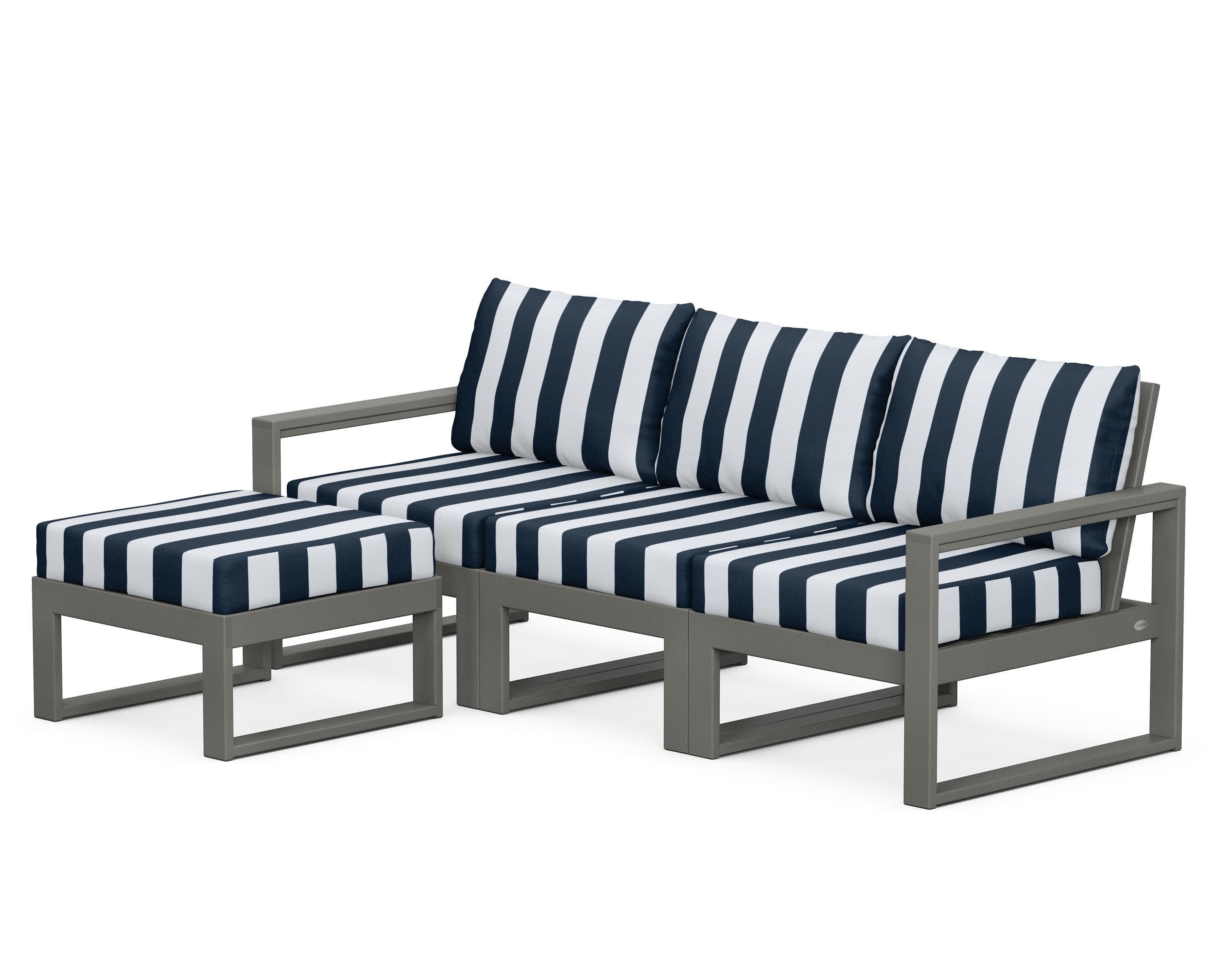 EDGE 4-Piece Modular Deep Seating Set with Ottoman in Slate Grey / Cabana Stripe Marine Indigo