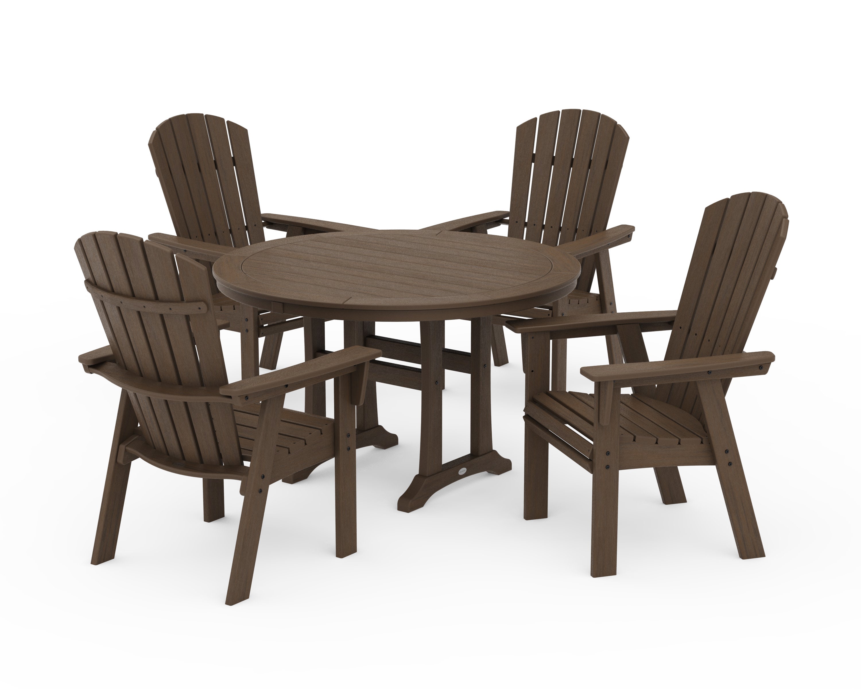 Nautical Curveback Adirondack 5-Piece Round Dining Set with Trestle Legs in Kona